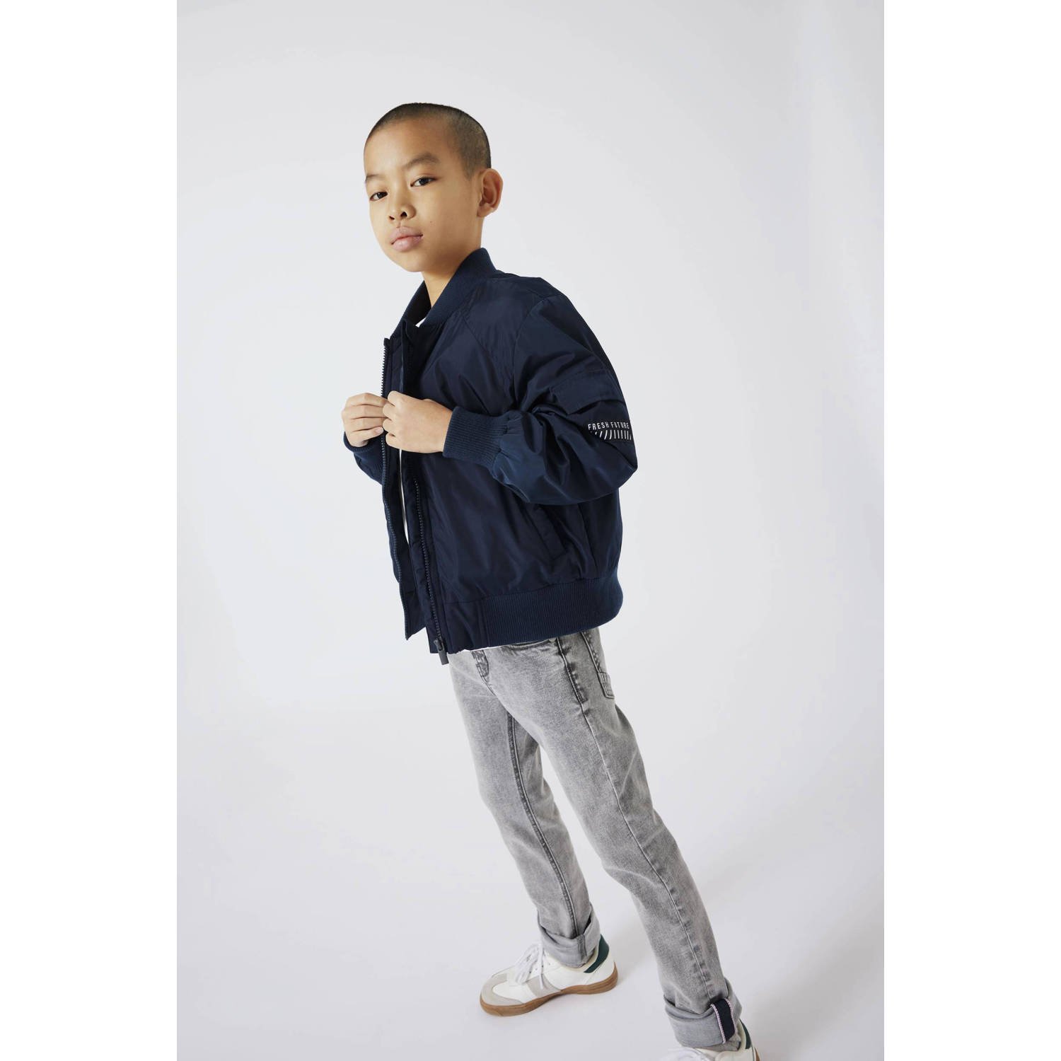 NAME IT KIDS bomberjack zomer NKMMACA met tekst donkerblauw