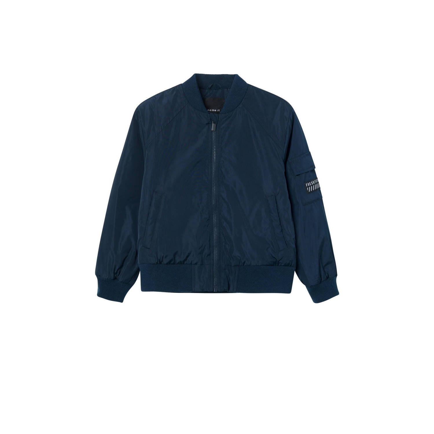 Name it KIDS bomberjack zomer NKMMACA met tekst donkerblauw Jas Jongens Polyester Ronde hals 146
