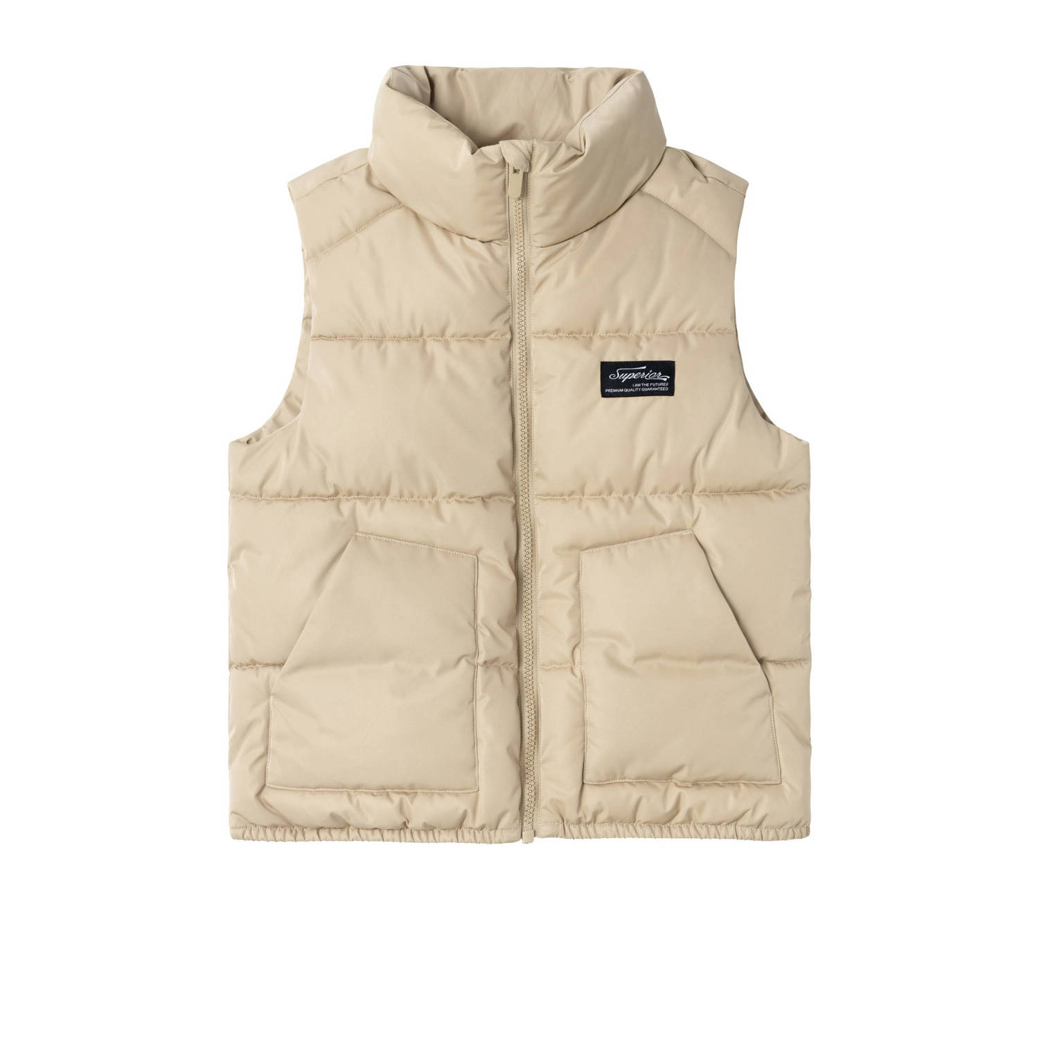 Name it KIDS bodywarmer NKMMAMBO lichtzand Beige Jongens Polyester Opstaande kraag 128