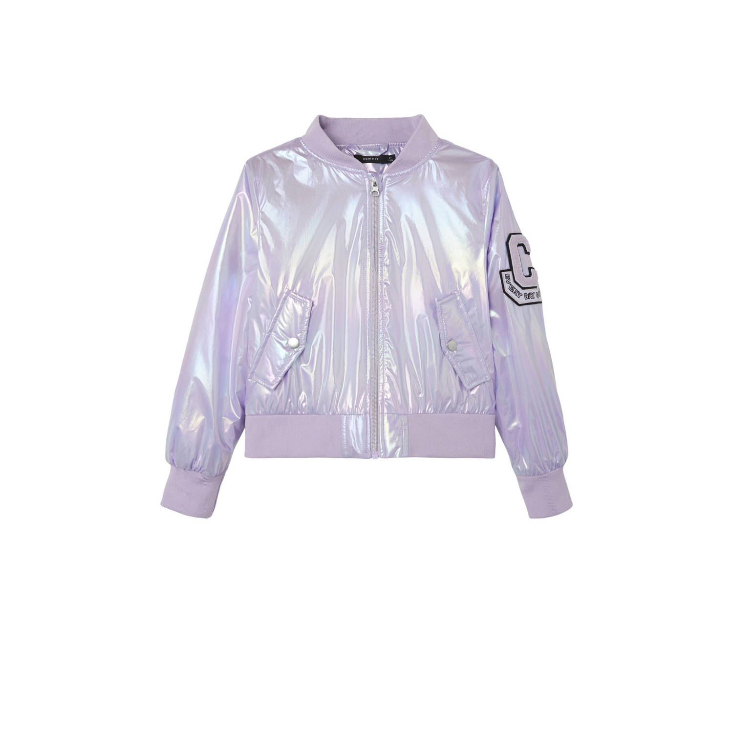 Name it KIDS metallic bomberjack zomer NKFMOVIE met printopdruk lila Jas Paars Meisjes Polyester Ronde hals 116