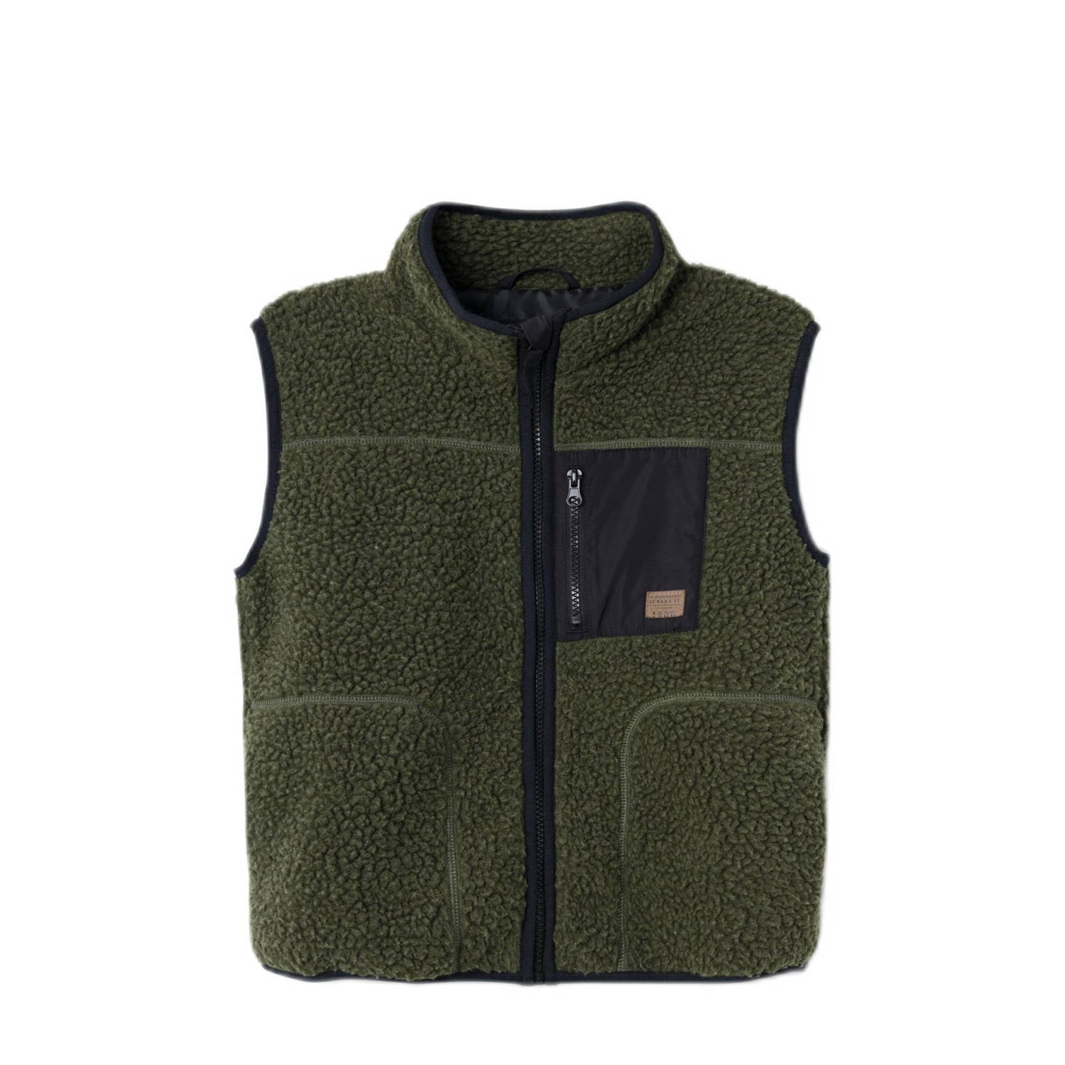 Name it KIDS bodywarmer NKMMAGOT donkergroen zwart Jongens Teddy Openvallende hals 116