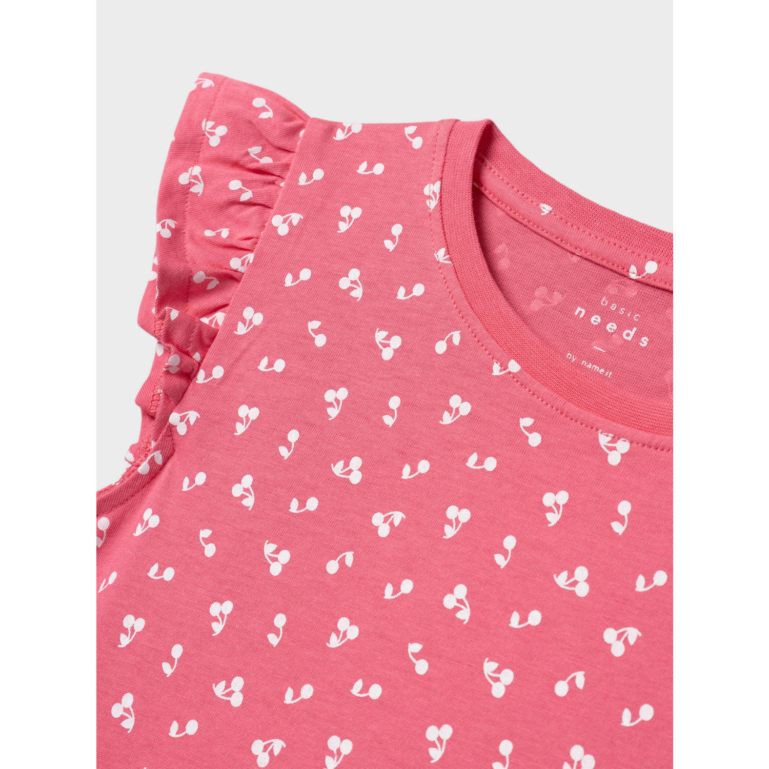 NAME IT KIDS A-lijn jurk NKFVIDA met all over print en volant zoetroze wit