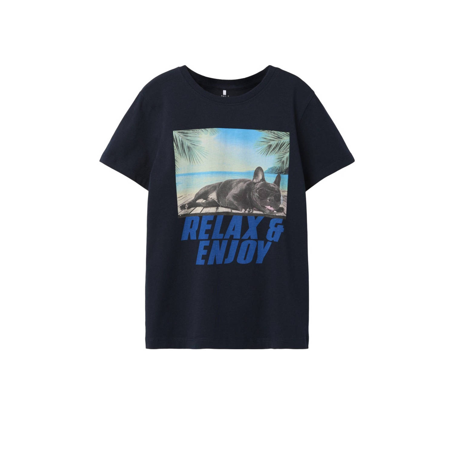 Name it KIDS T-shirt NKMVOTO met printopdruk donkerblauw relax Jongens Katoen Ronde hals 122 128