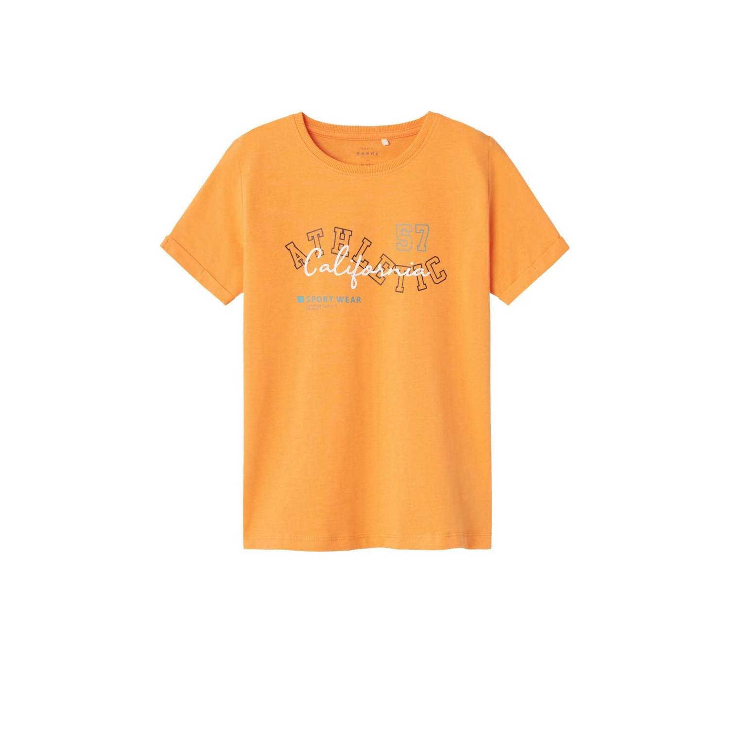 Name it KIDS T-shirt NKMVUX met printopdruk oranje Jongens Stretchkatoen Ronde hals 122 128
