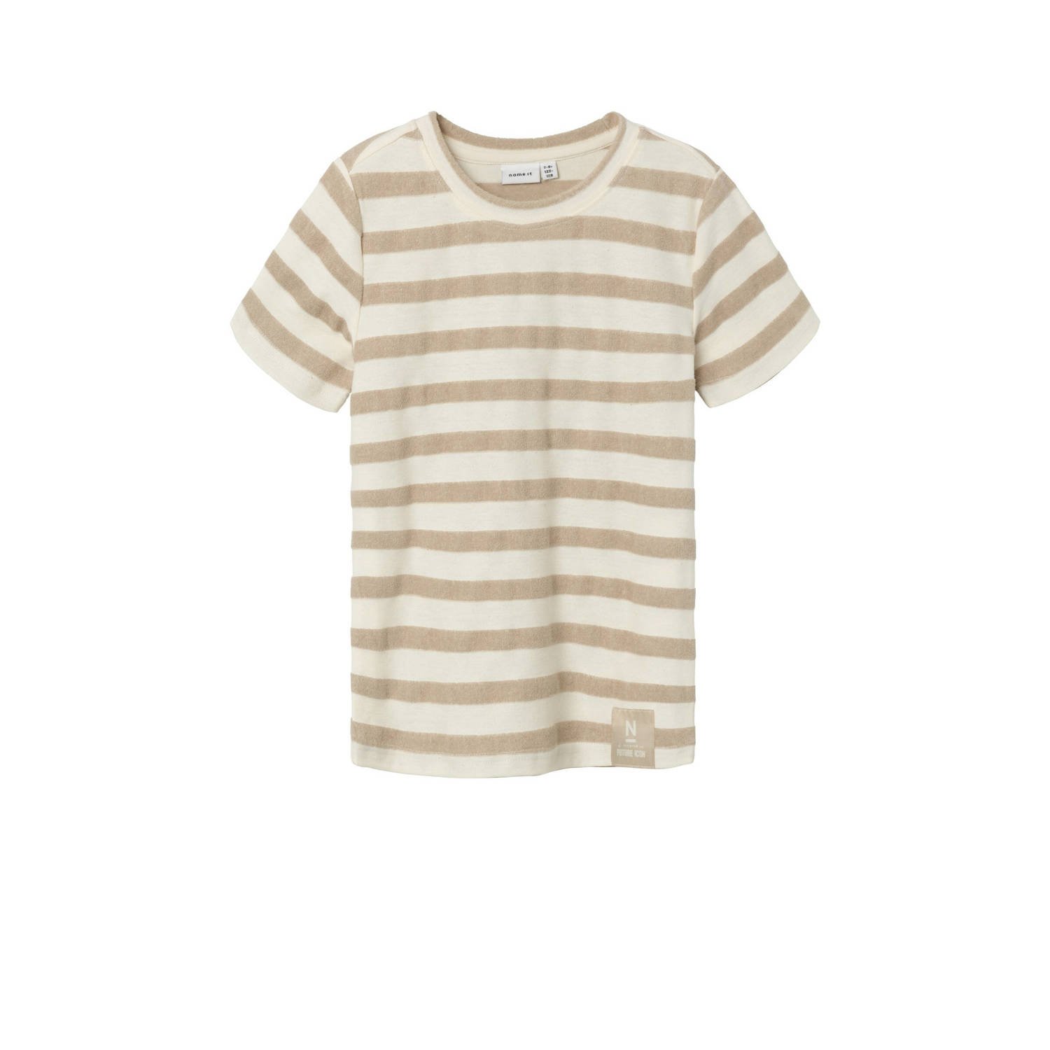 Name it KIDS gestreept T-shirt NKMDUNSTER zand Beige Jongens Katoen Ronde hals 122 128