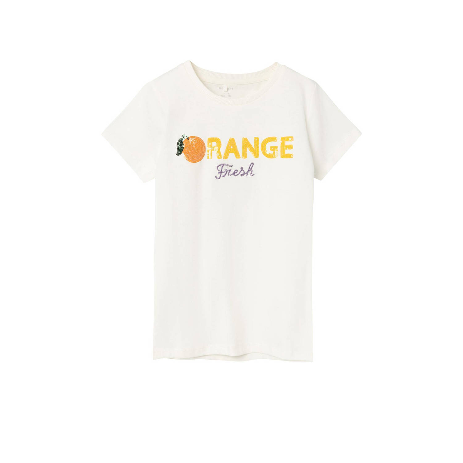 Name it KIDS T-shirt NKFDATRUNTE met printopdruk wit Meisjes Biologisch katoen Ronde hals 122 128