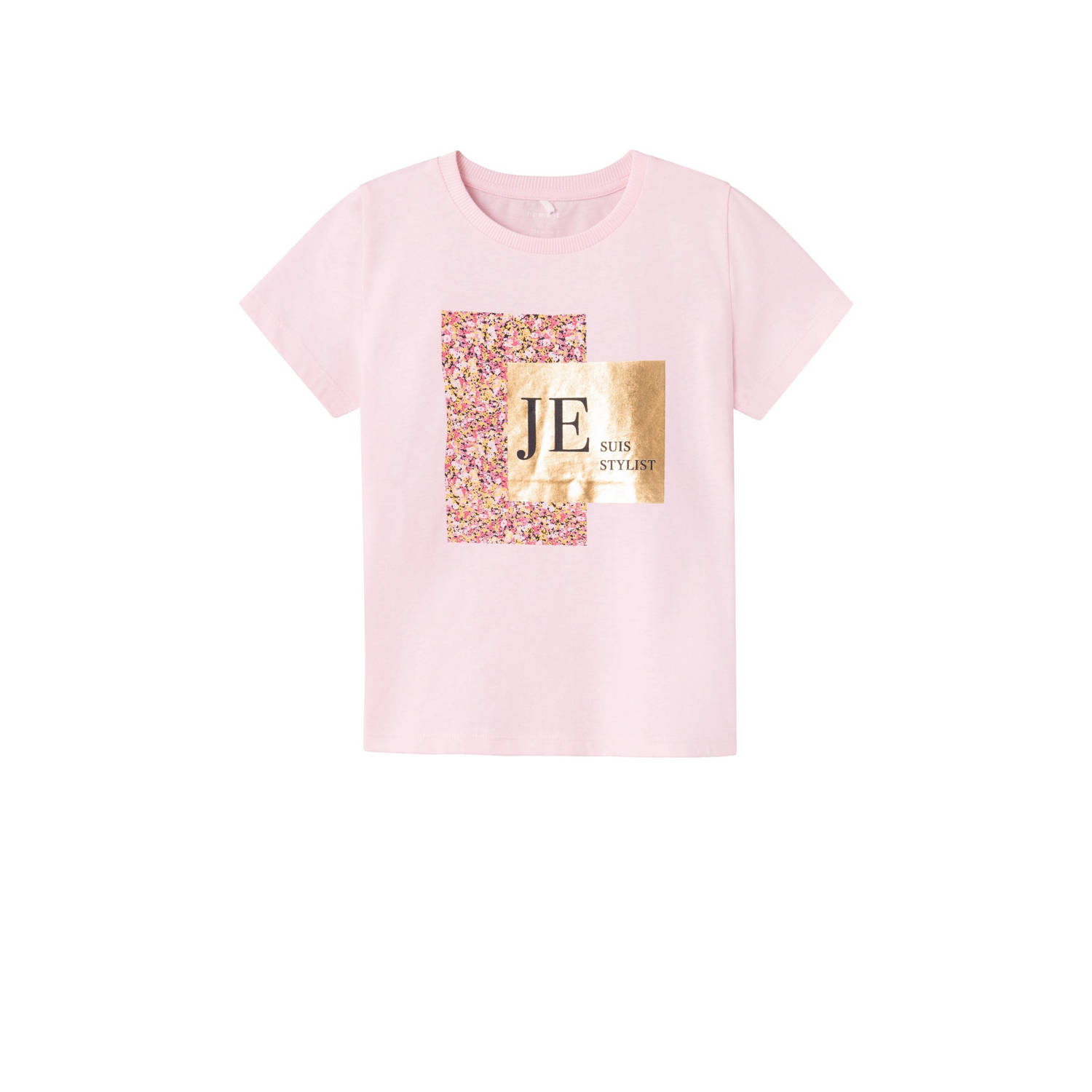 Name it KIDS T-shirt NKFDISMILLA met printopdruk lichtroze goud Meisjes Biologisch katoen Ronde hals 134 140
