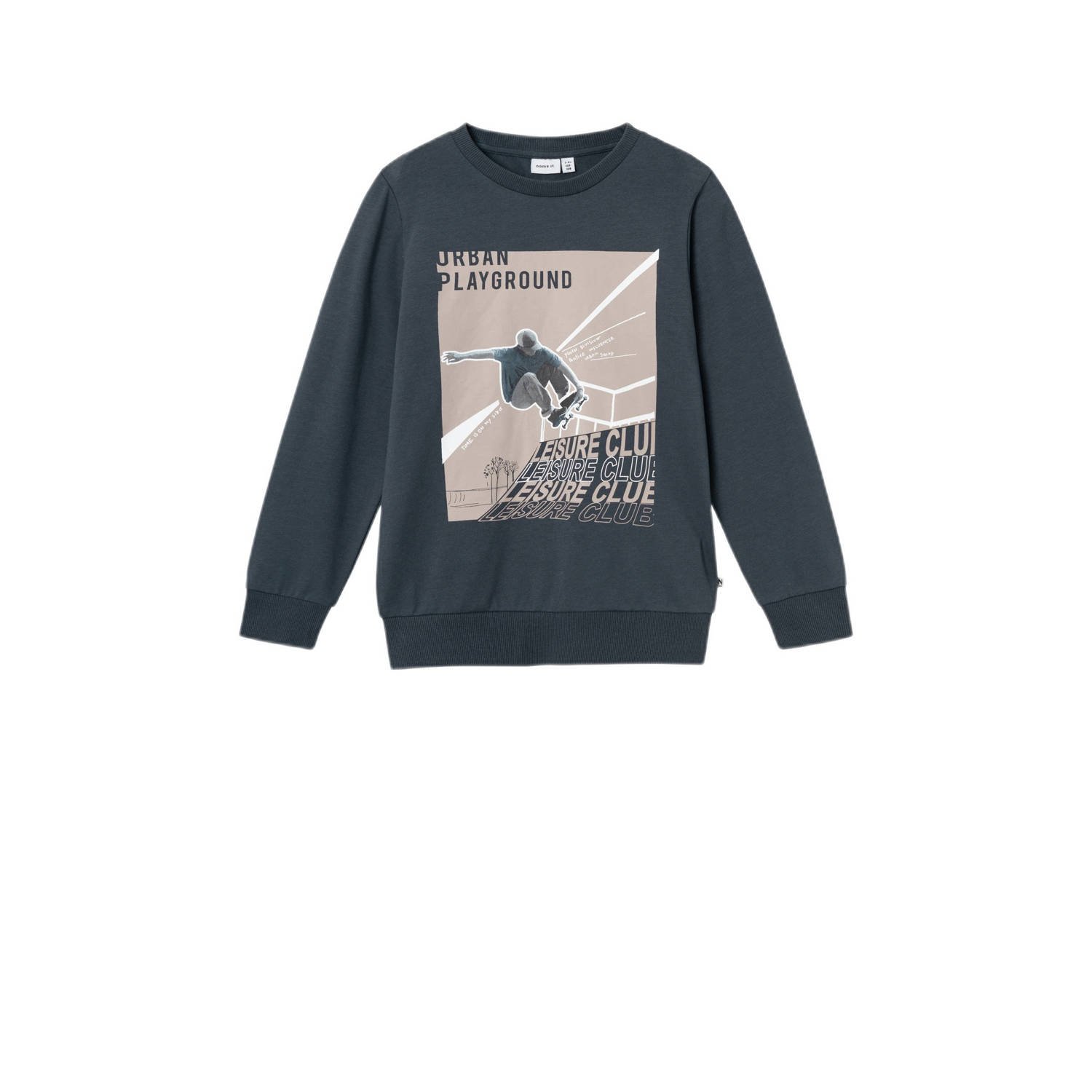 NAME IT KIDS sweater NKMDUTPAK met printopdruk donkerblauw