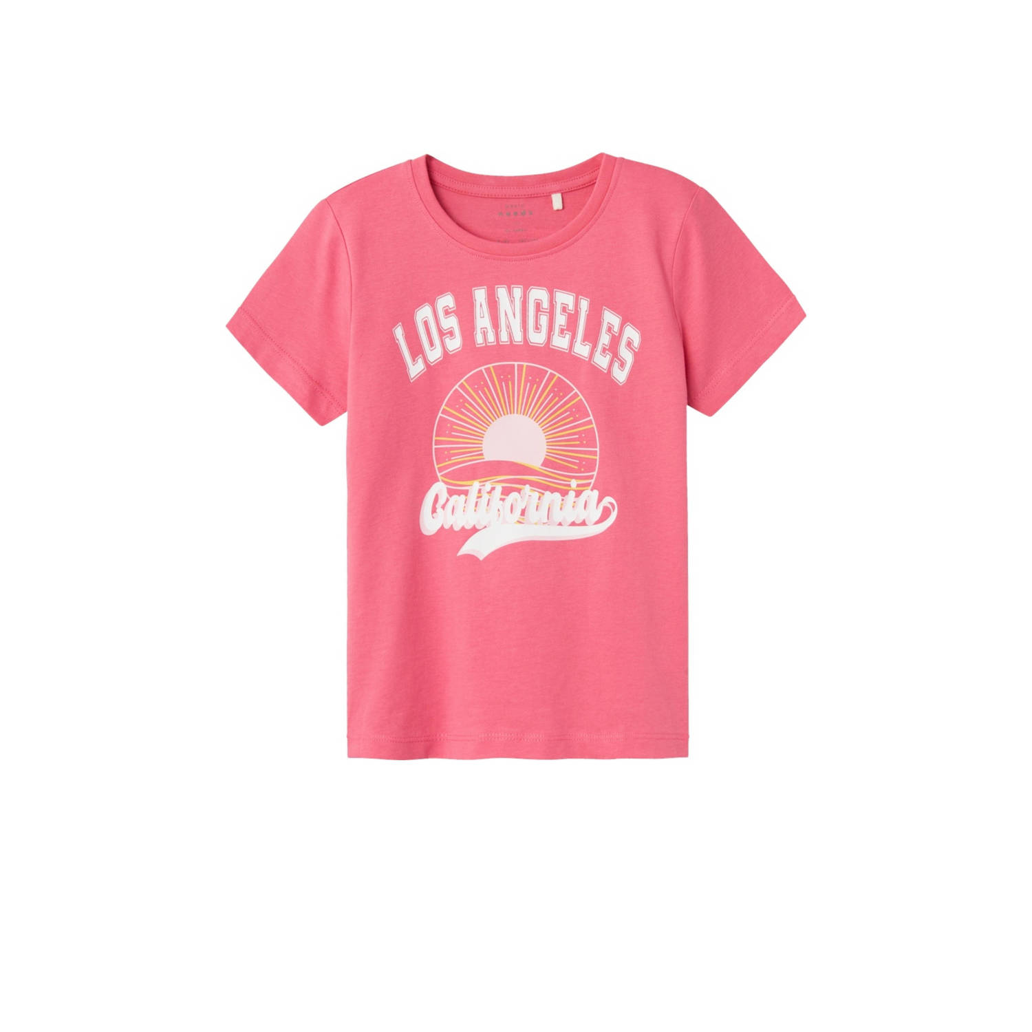 Name it KIDS T-shirt NKFVEEN met printopdruk donkerroze Meisjes Katoen Ronde hals 122 128