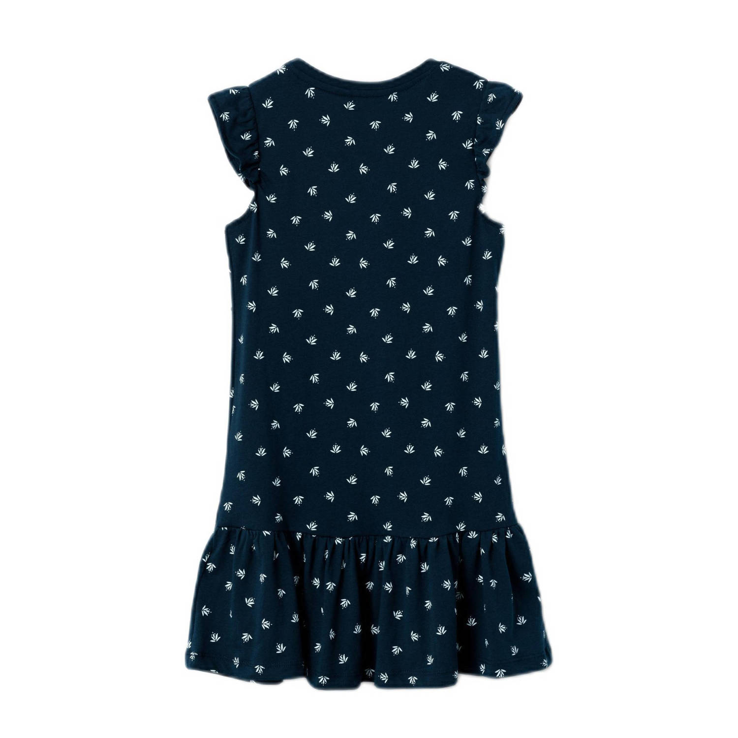 NAME IT KIDS A-lijn jurk NKFVIDA met all over print en volant donkerblauw wit