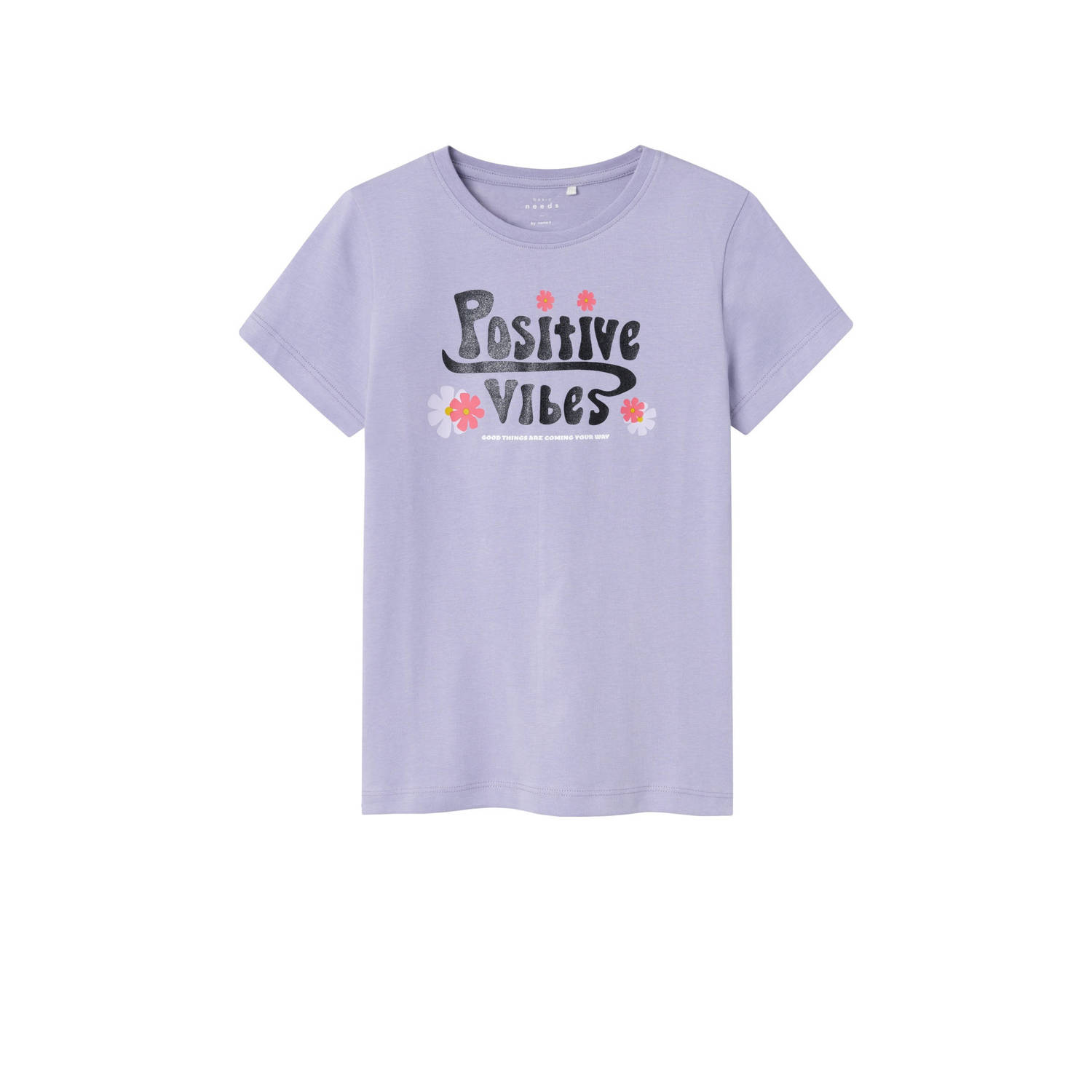 Name it KIDS T-shirt NKFVEEN met printopdruk lila Paars Meisjes Katoen Ronde hals 122 128