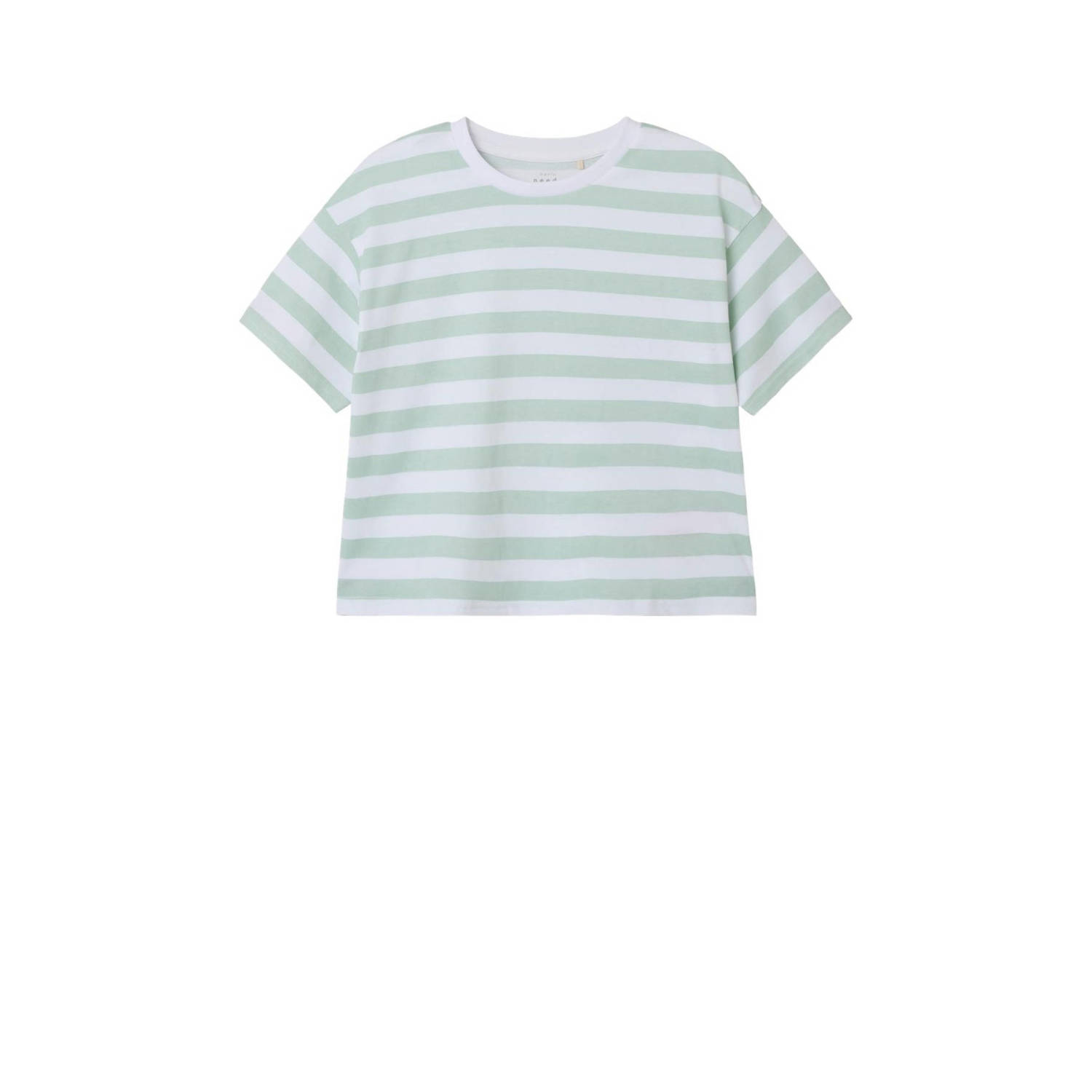 Name it KIDS gestreept T-shirt NKFVITANNI zachtgroen wit Meisjes Katoen Ronde hals 122 128