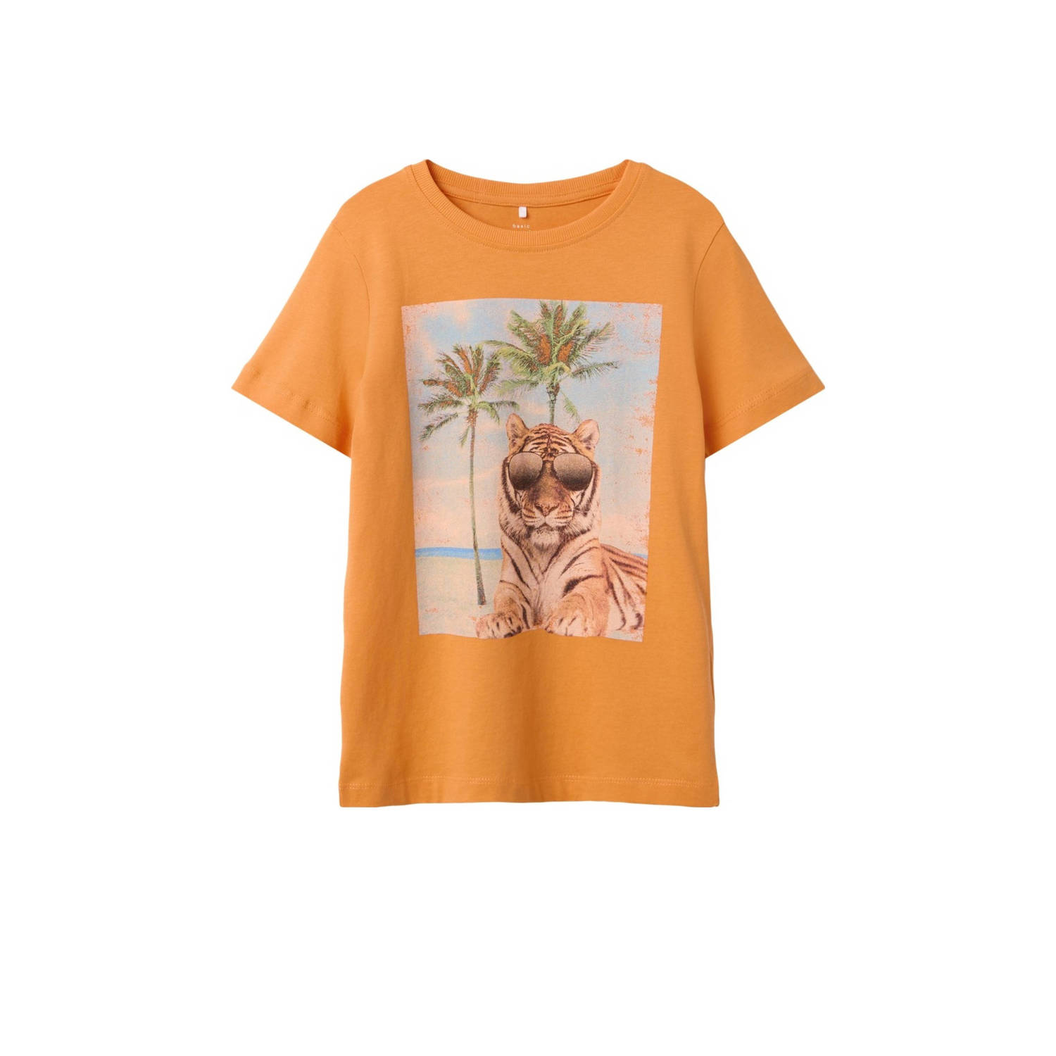 Name it KIDS T-shirt NKMVOTO met printopdruk oranje Jongens Katoen Ronde hals 122 128