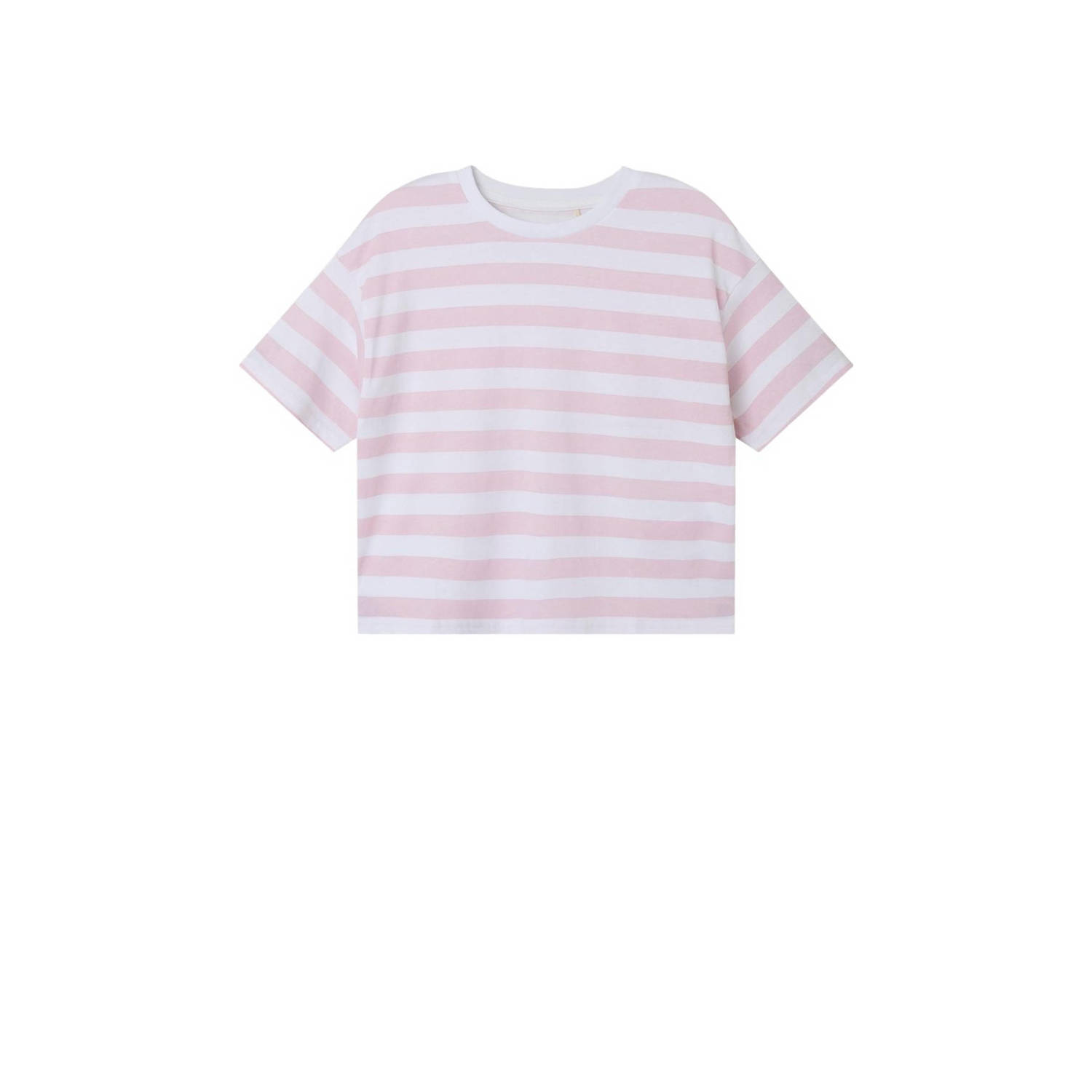 Name it KIDS gestreept T-shirt NKFVITANNI roze wit Meisjes Katoen Ronde hals 122 128