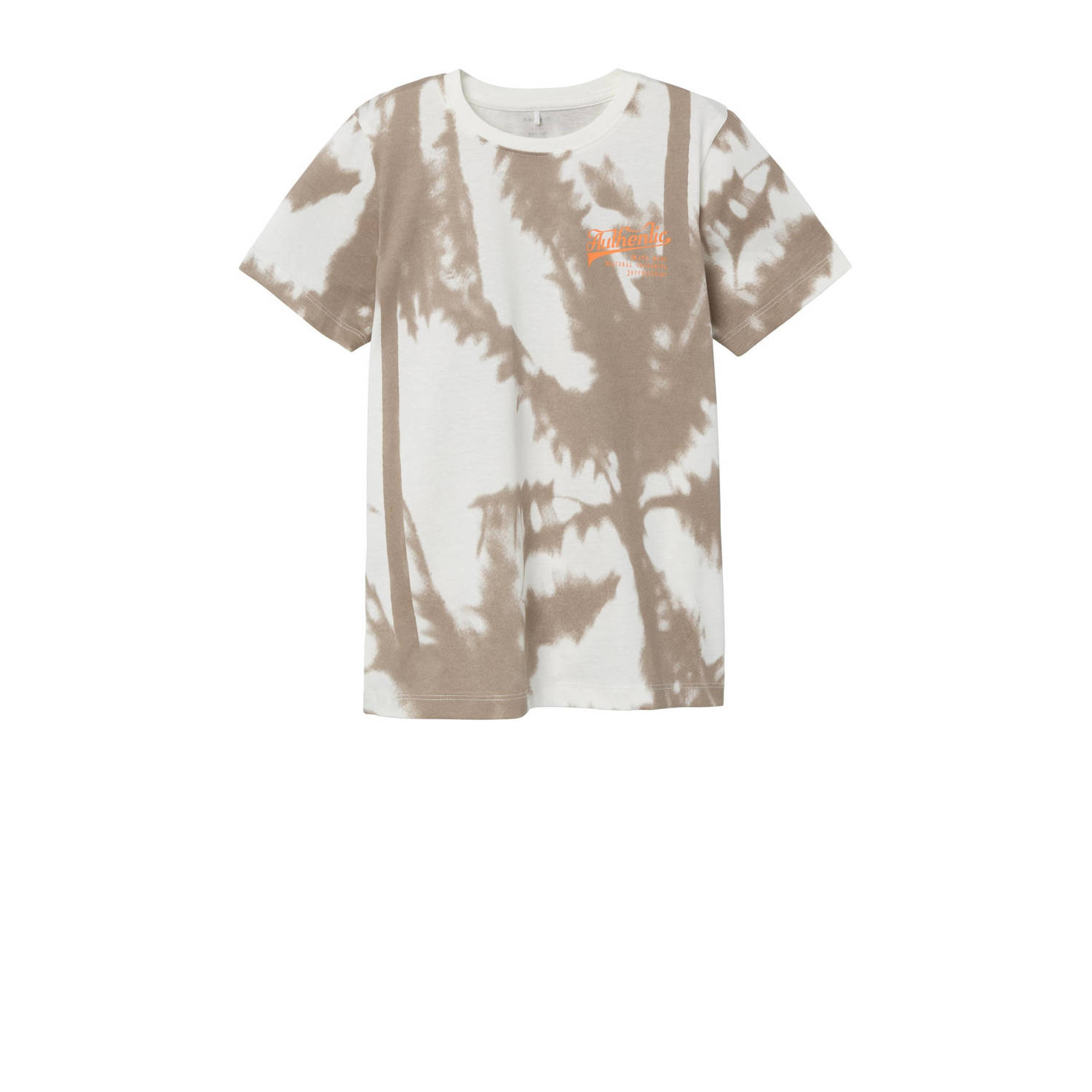 Name it KIDS T-shirt NKMDALIVER met all over print wit zand Jongens Biologisch katoen Ronde hals 158 164