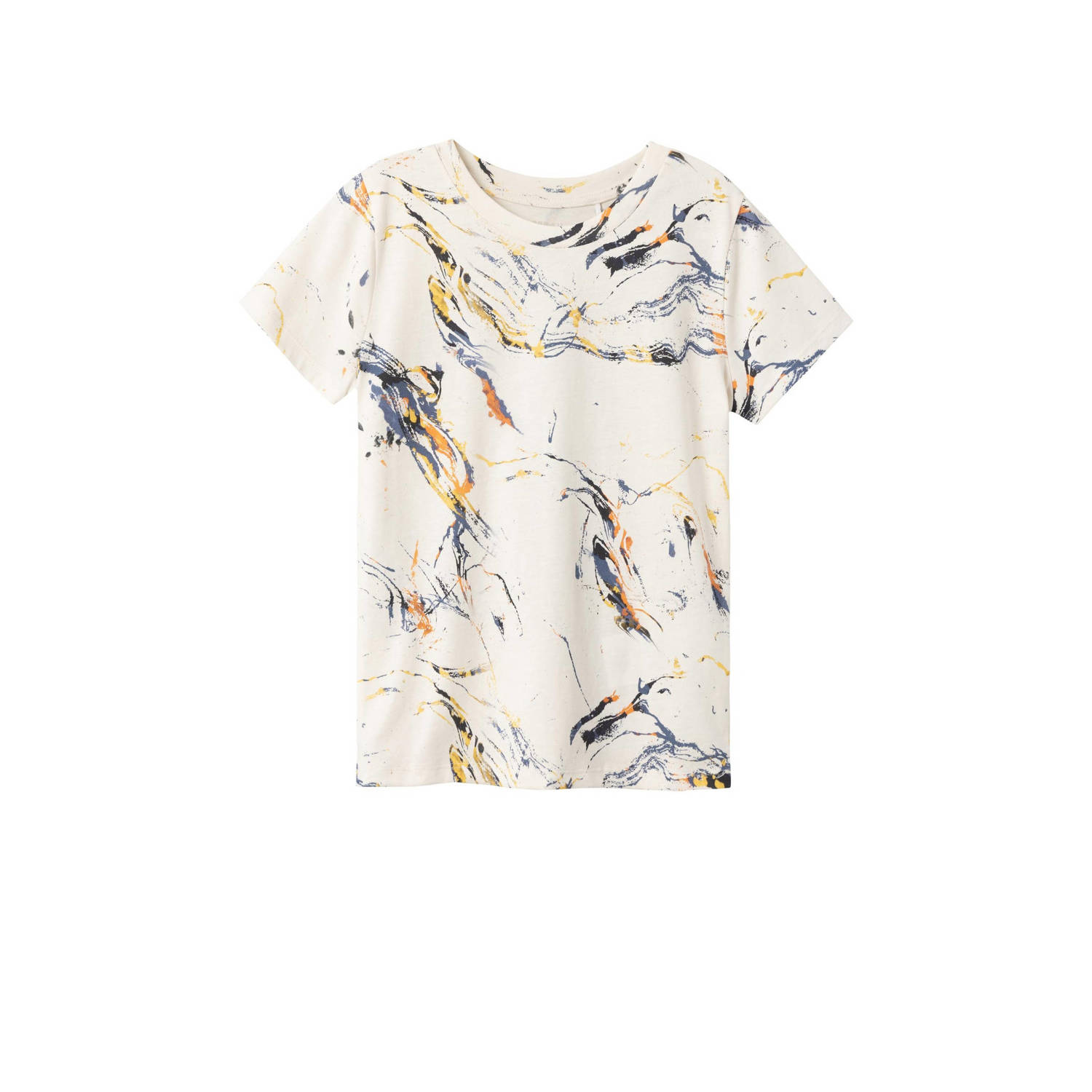 Name it KIDS T-shirt NKMDALA met all over print offwhite multicolor Ecru Jongens Biologisch katoen Ronde hals 146 152