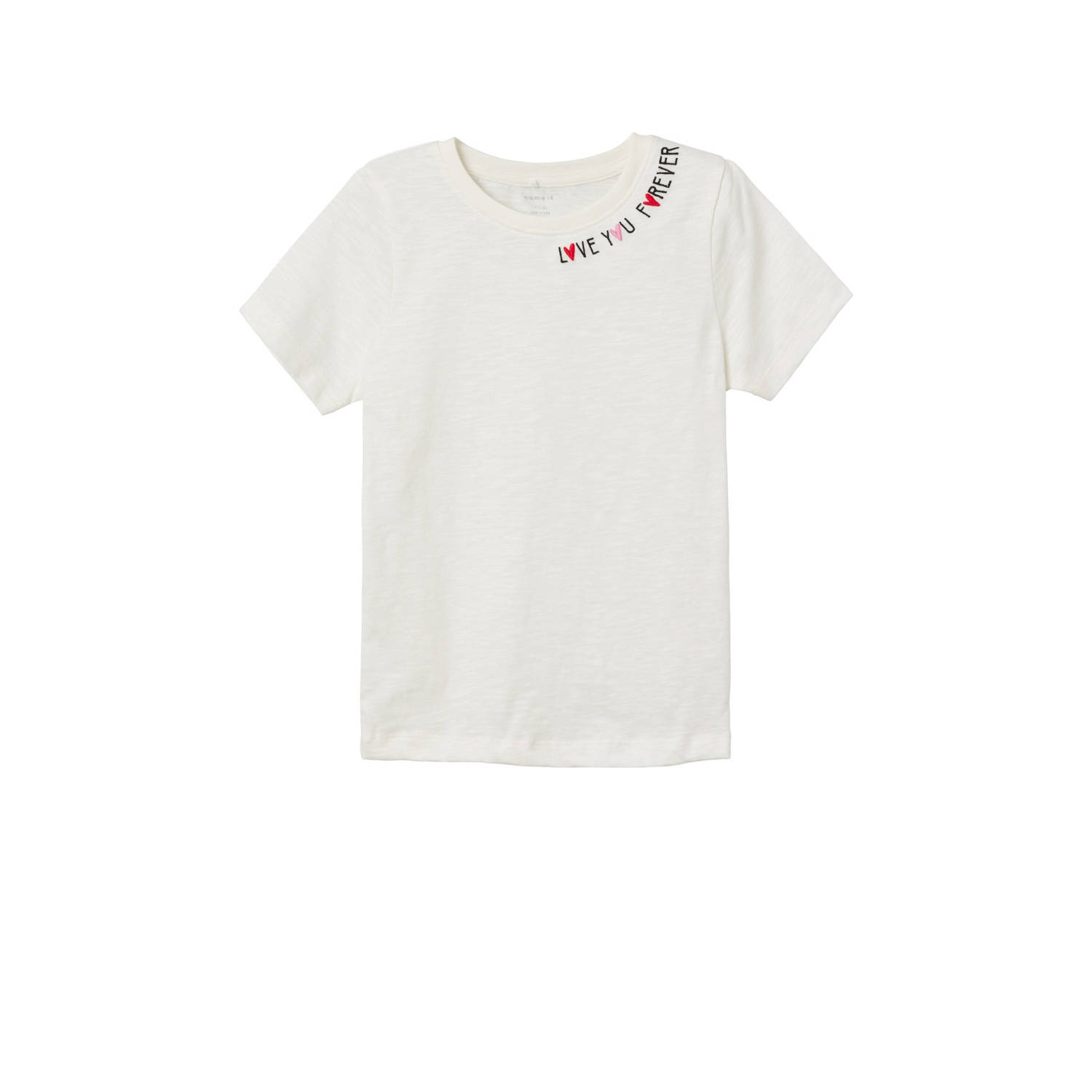 Name it KIDS T-shirt NKFFOLEJMA met tekst wit zwart Meisjes Biologisch katoen Ronde hals 134 140