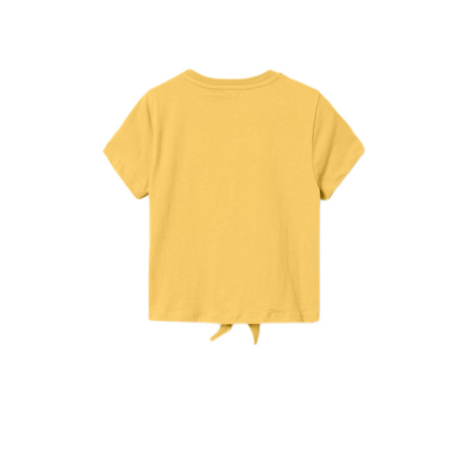 NAME IT KIDS T-shirt NKFDOSTAR met printopdruk en pailletten geel