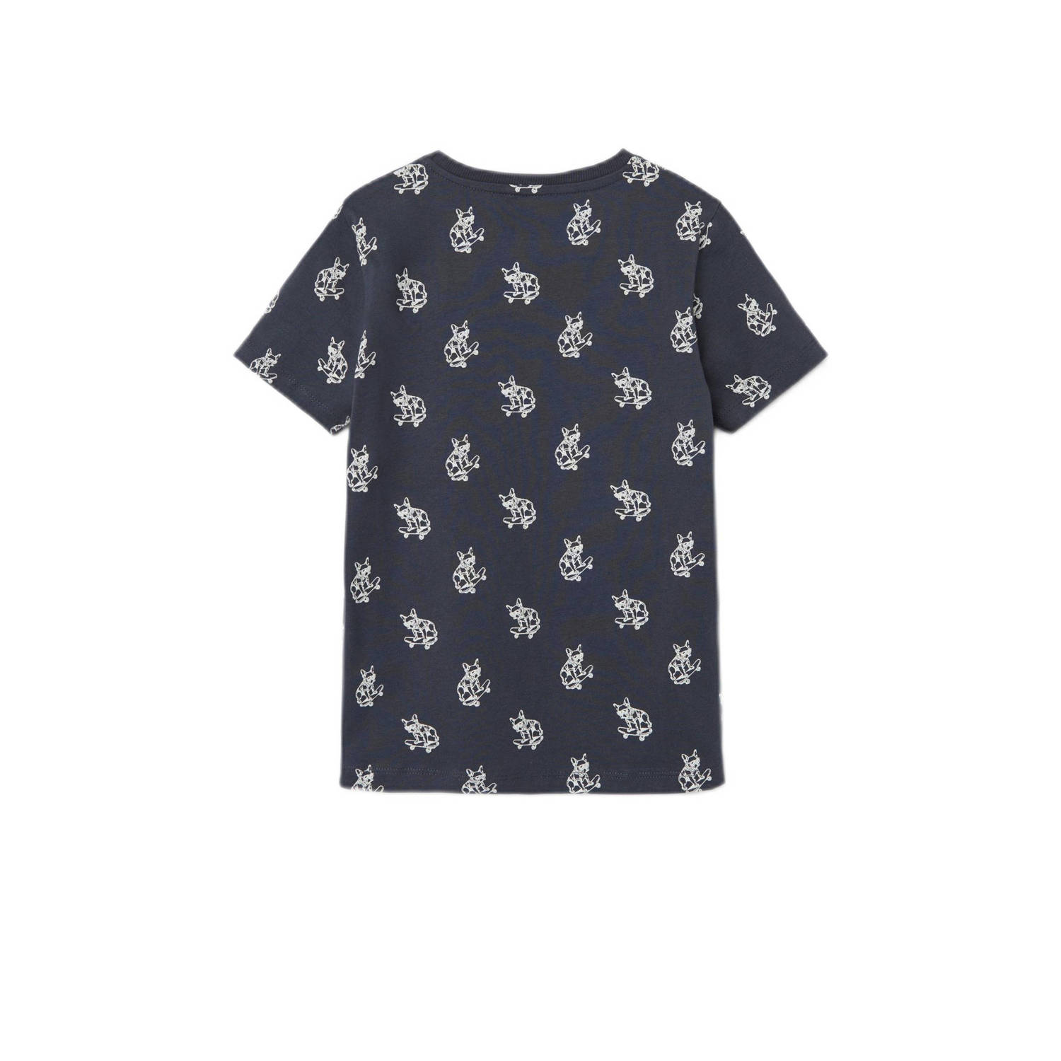 NAME IT KIDS T-shirt NKMDOMAT met all over print donkerblauw wit