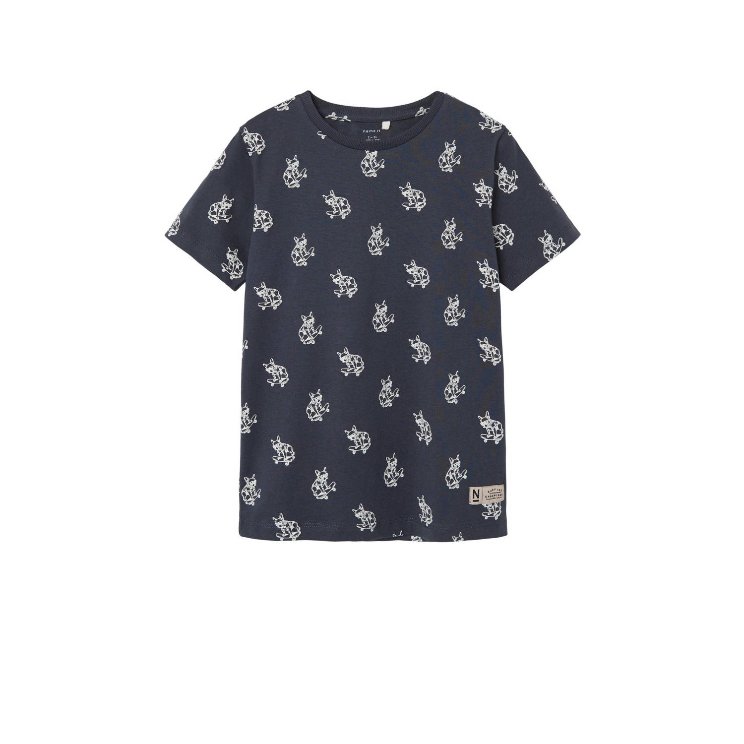 NAME IT KIDS T-shirt NKMDOMAT met all over print donkerblauw wit