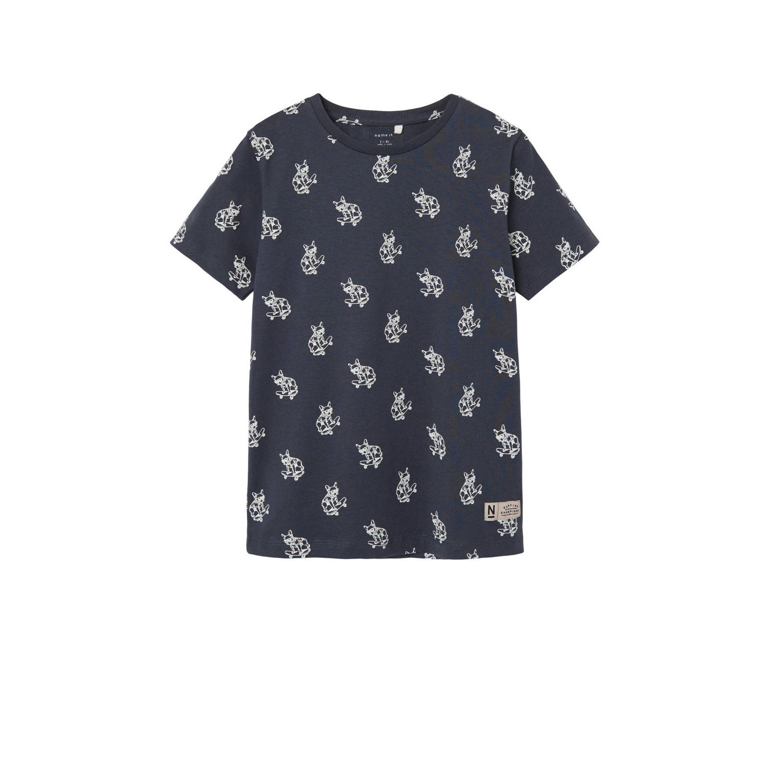 Name it KIDS T-shirt NKMDOMAT met all over print donkerblauw wit Jongens Katoen Ronde hals 122 128