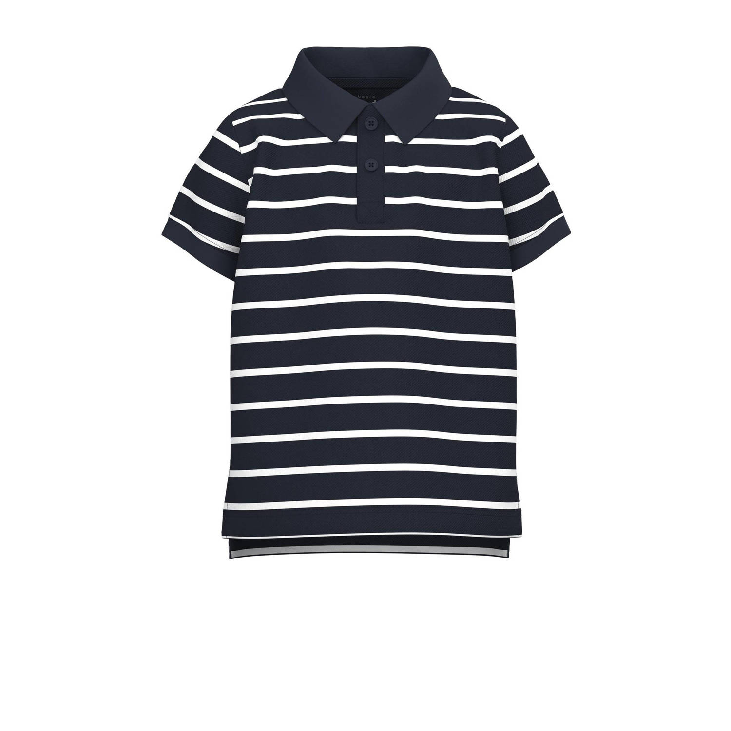 Name it MINI gestreepte polo NMMVOLO donkerblauw wit Jongens Stretchkatoen Polokraag 104