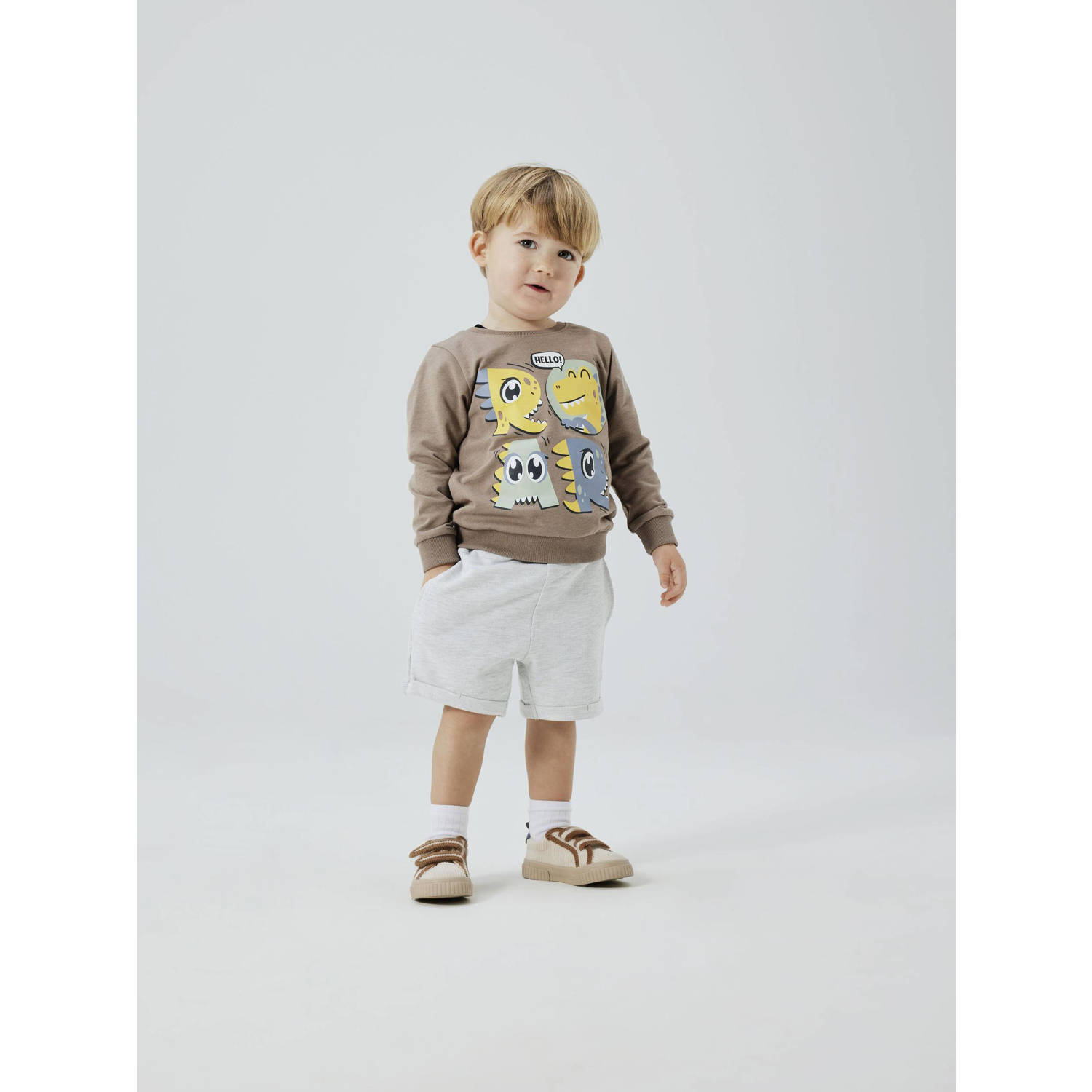 Name it MINI sweatshort NMMVASSE lichtgrijs melange Korte broek Effen 104