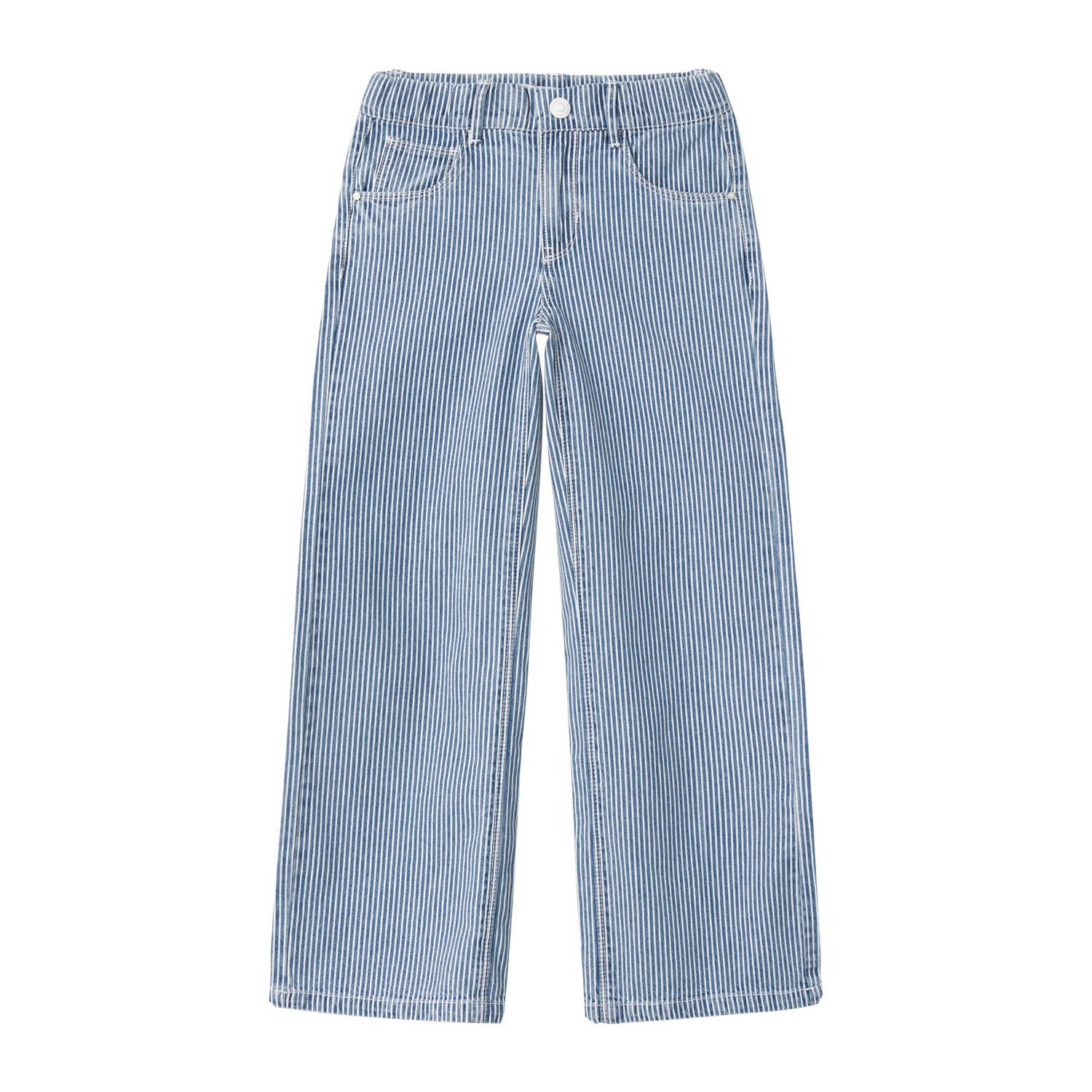 Name it KIDS gestreepte wide leg jeans NKFROSE medium blue denim Blauw 116
