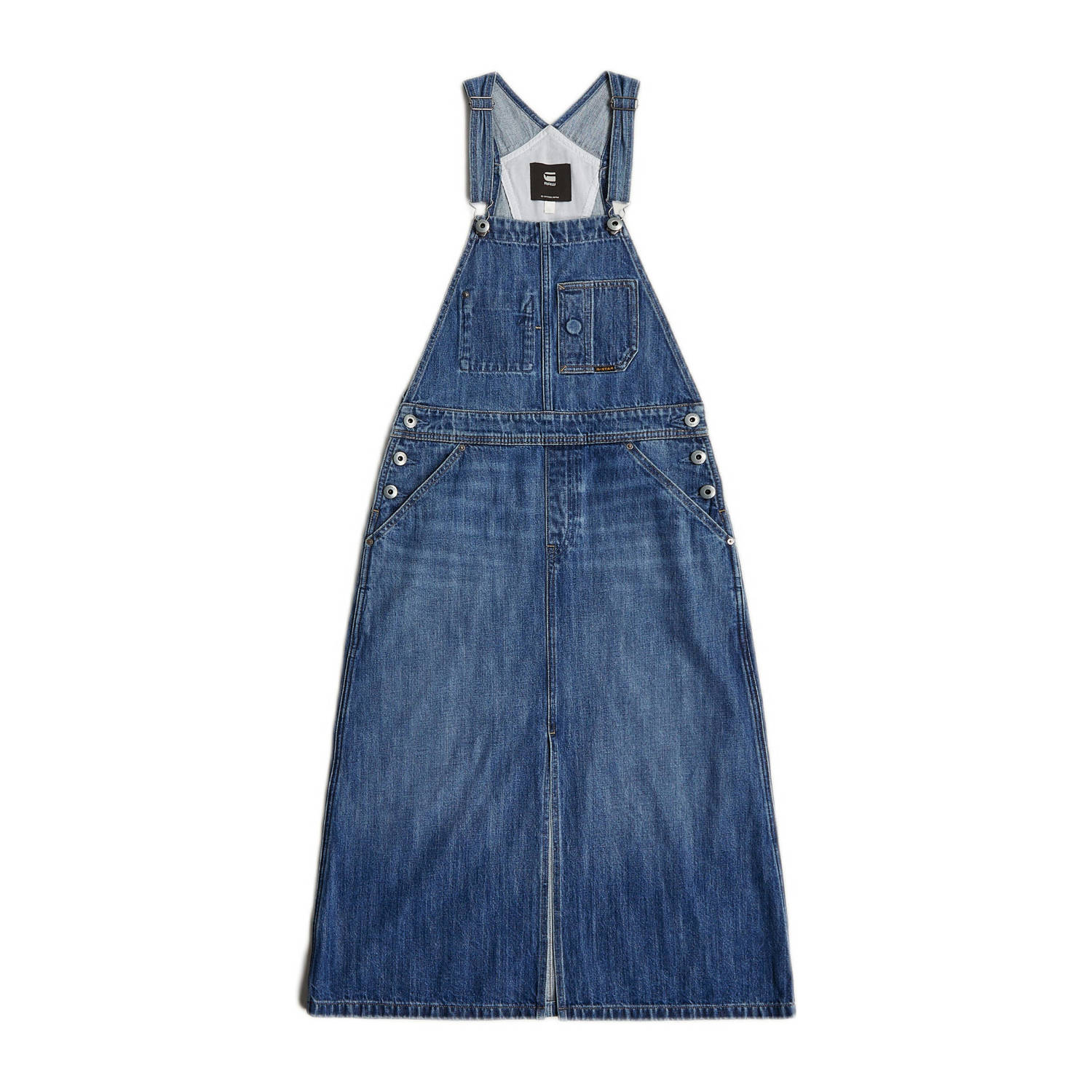 G-Star Raw overgooier Dungaree dress long faded cliffside blue Jurk Meisjes Denim Vierkante hals 140