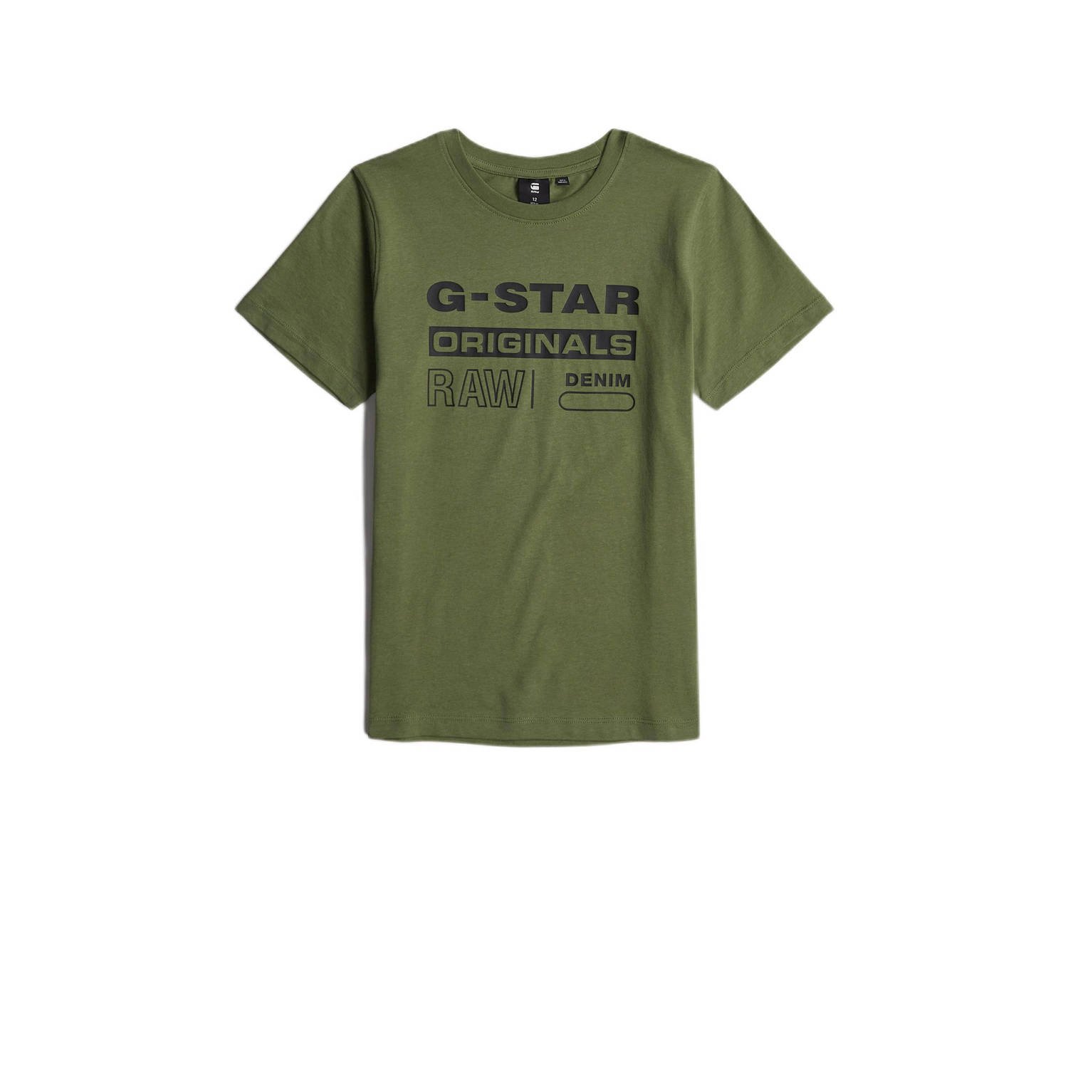 G-Star Raw T-shirt t-shirt s\s regular met printopdruk mosgroen Jongens Katoen Ronde hals 116