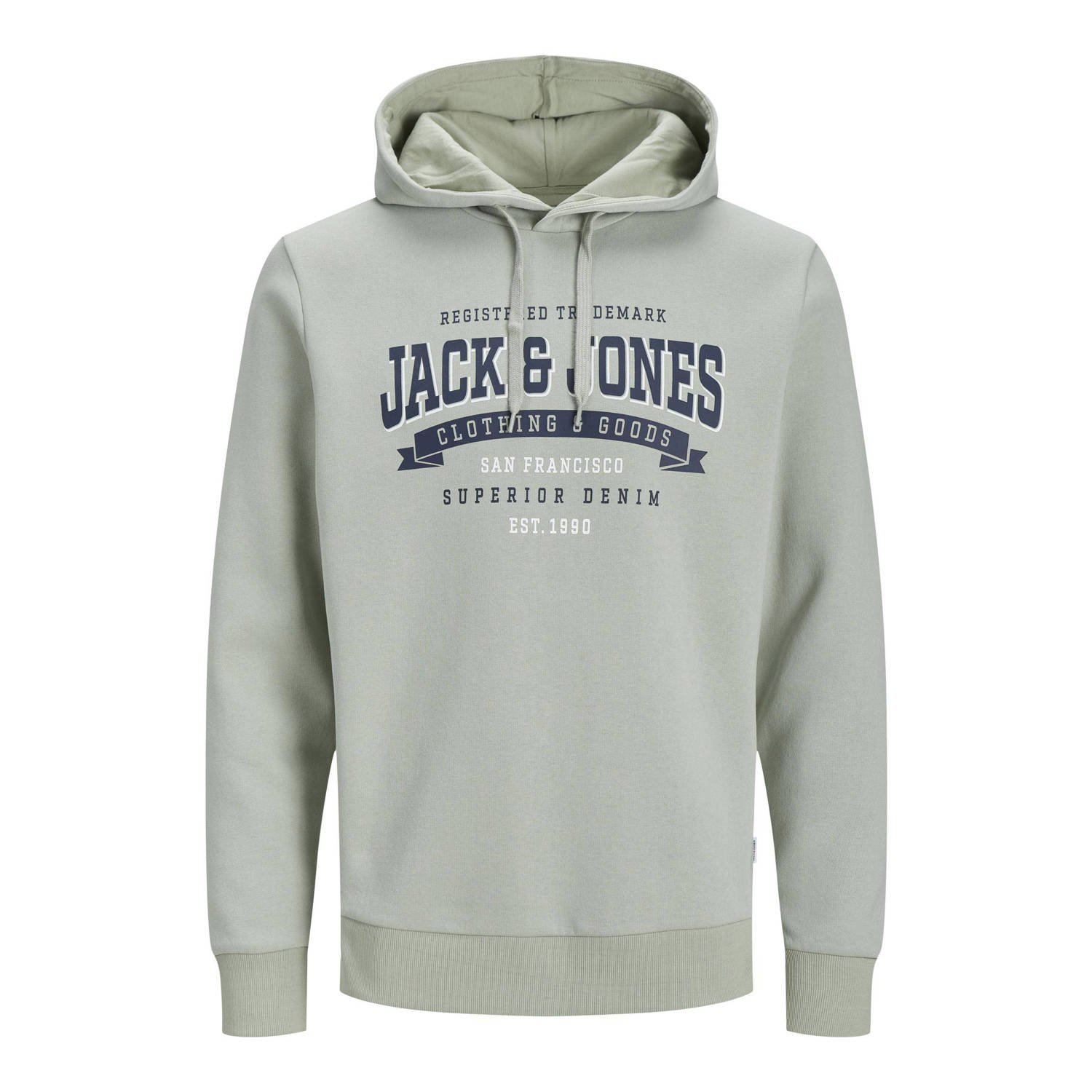 JACK & JONES ESSENTIALS hoodie JJELOGO met printopdruk desert sage