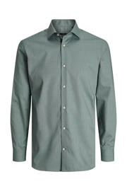 thumbnail: Groene heren JACK & JONES ESSENTIALS slim fit overhemd van katoen met effen, lange mouwen en klassieke kraag