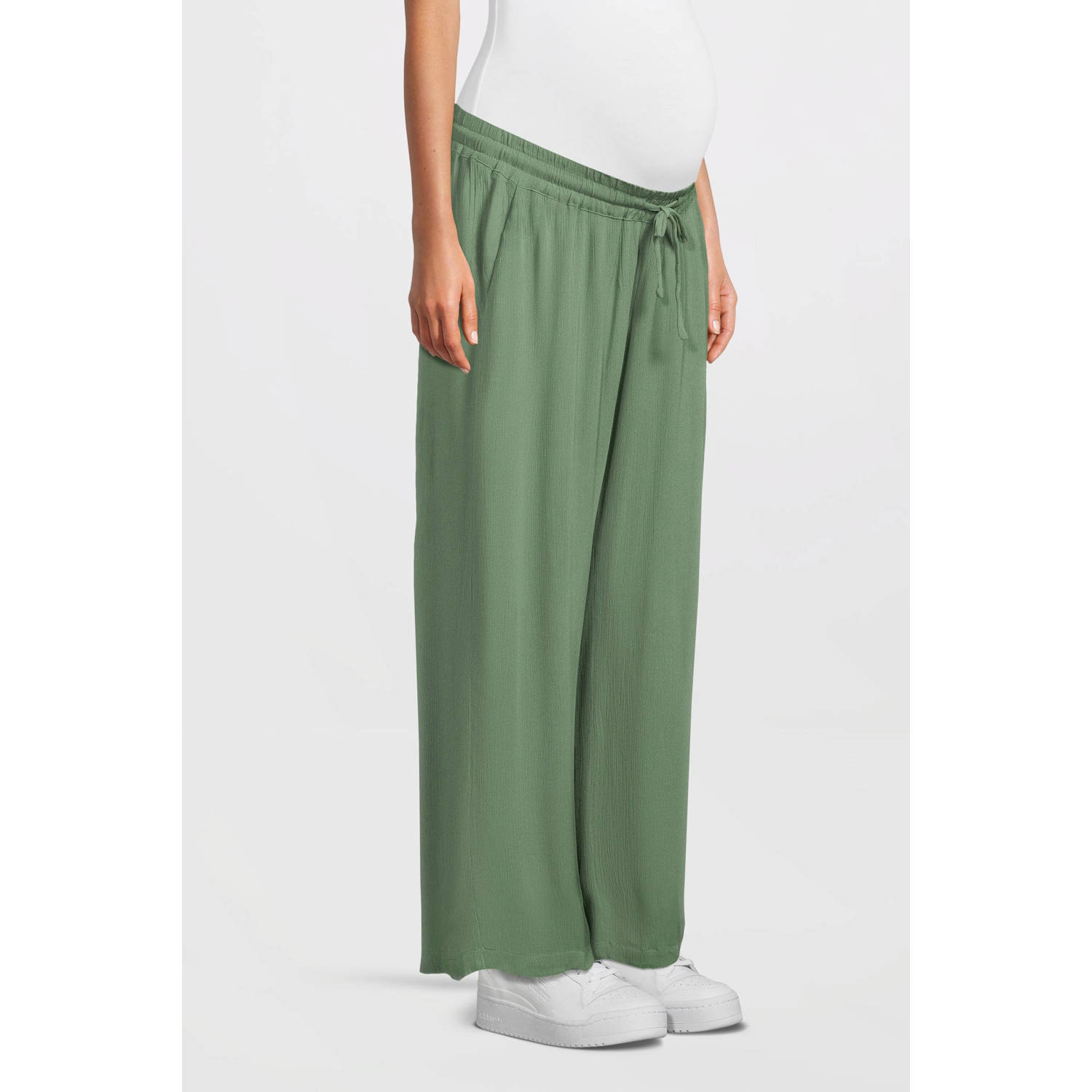 Mamalicious cropped wide leg broek MLMY groen Dames Viscose Effen XL