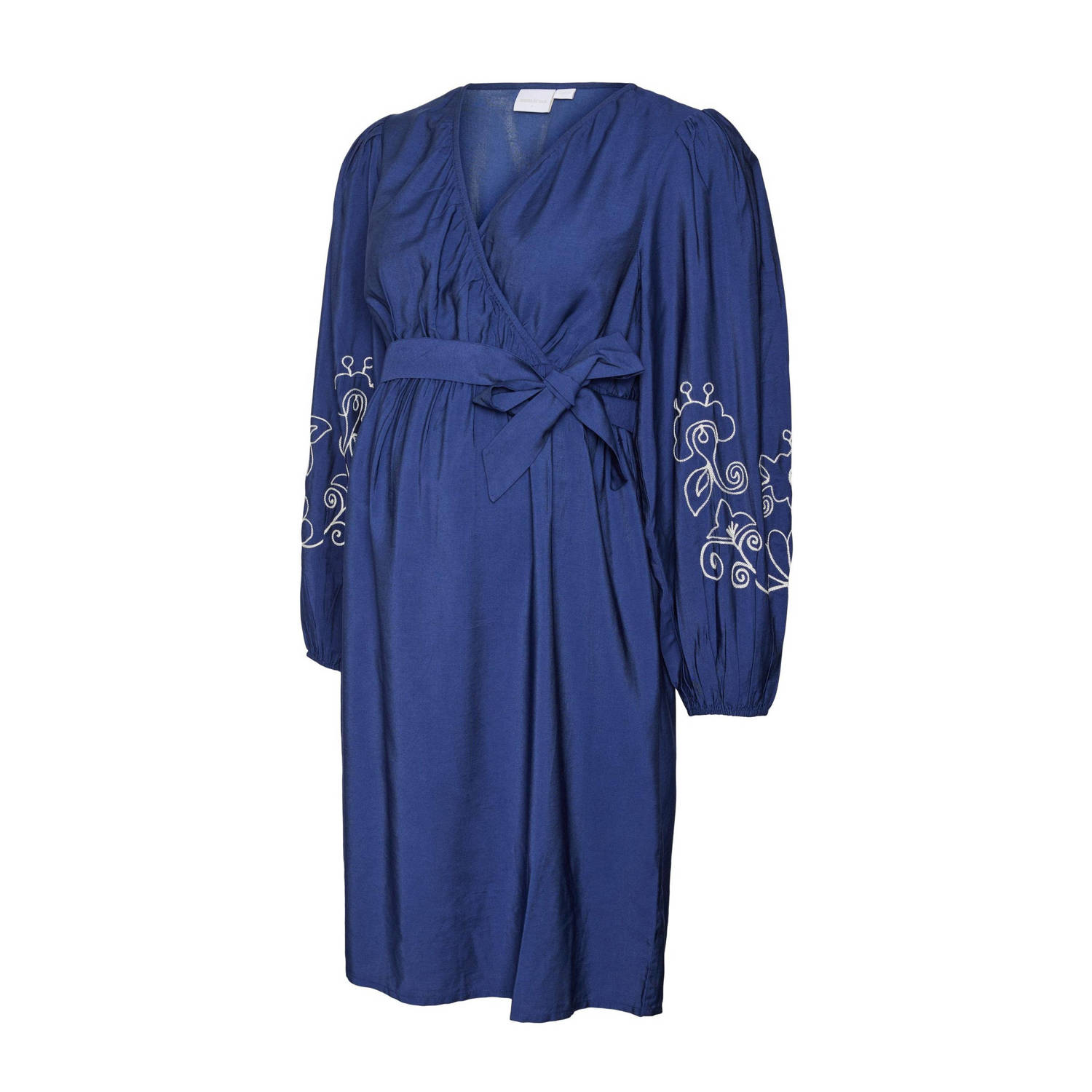 Mamalicious zwangerschapsjurk MLNANAZ met printopdruk en plooien blauw Dames Viscose V-hals XL