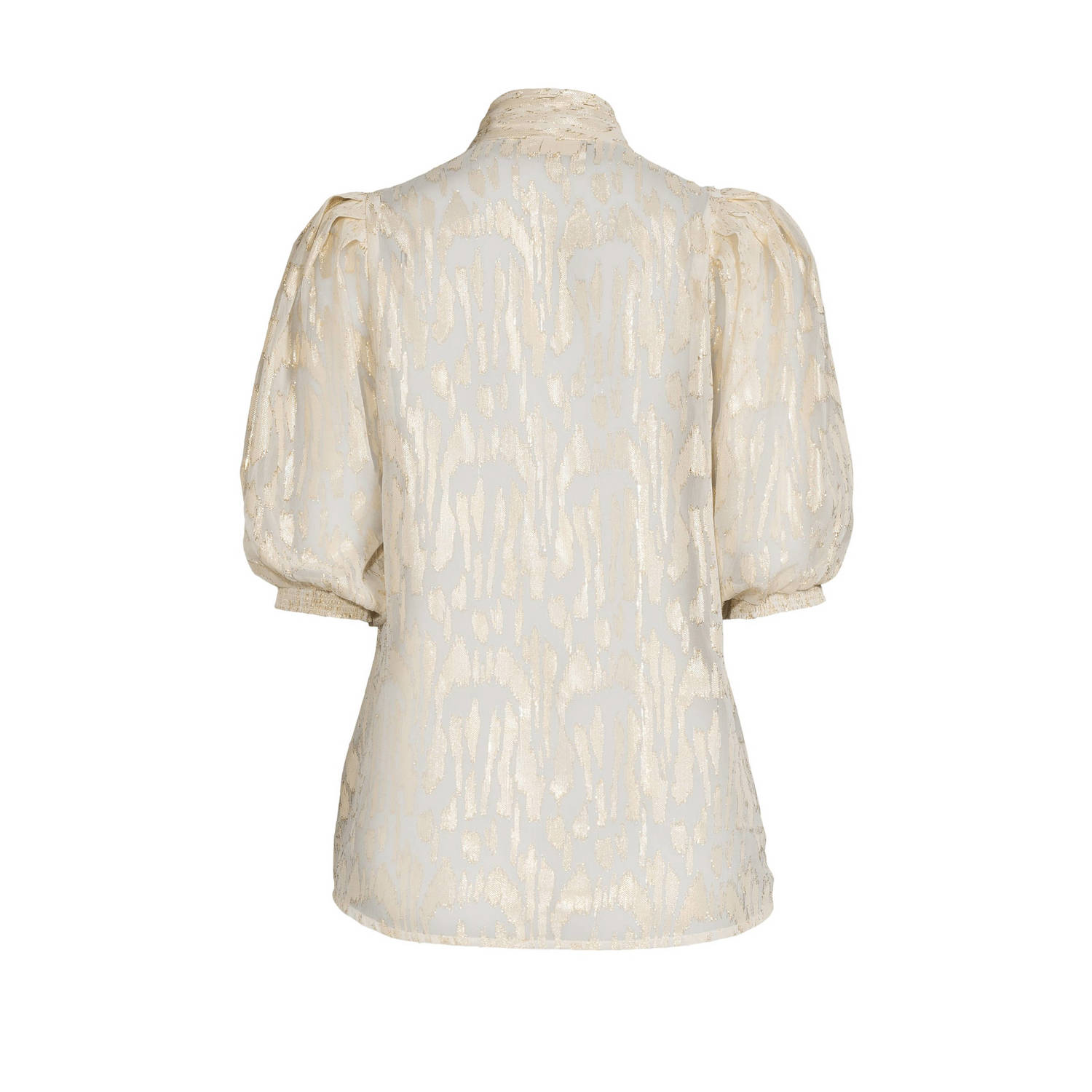 JOSH V blouse Cherise met panterprint en glitters zand goud