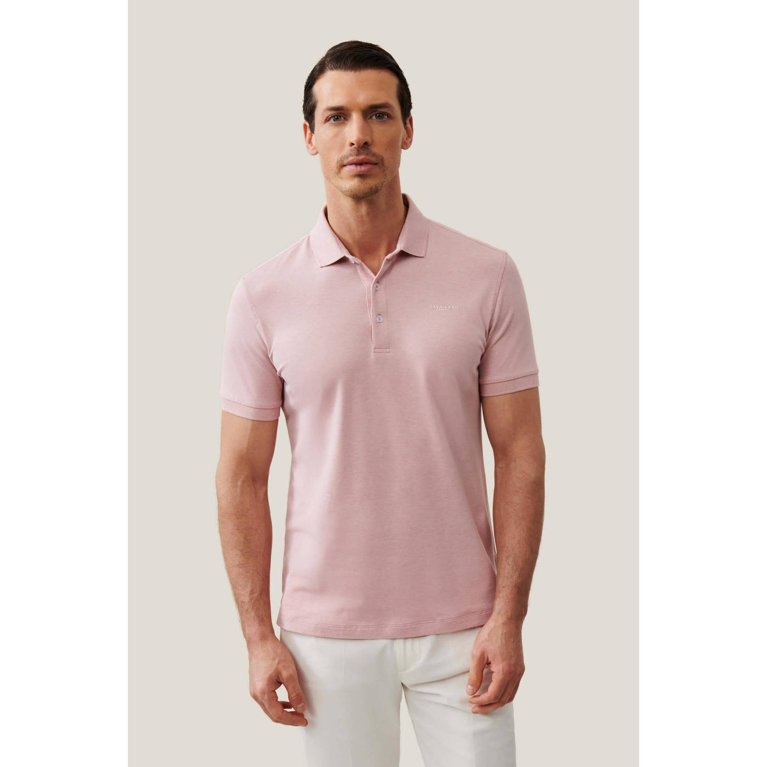 Cavallaro Napoli regular fit polo Bavegio met logo old pink melange