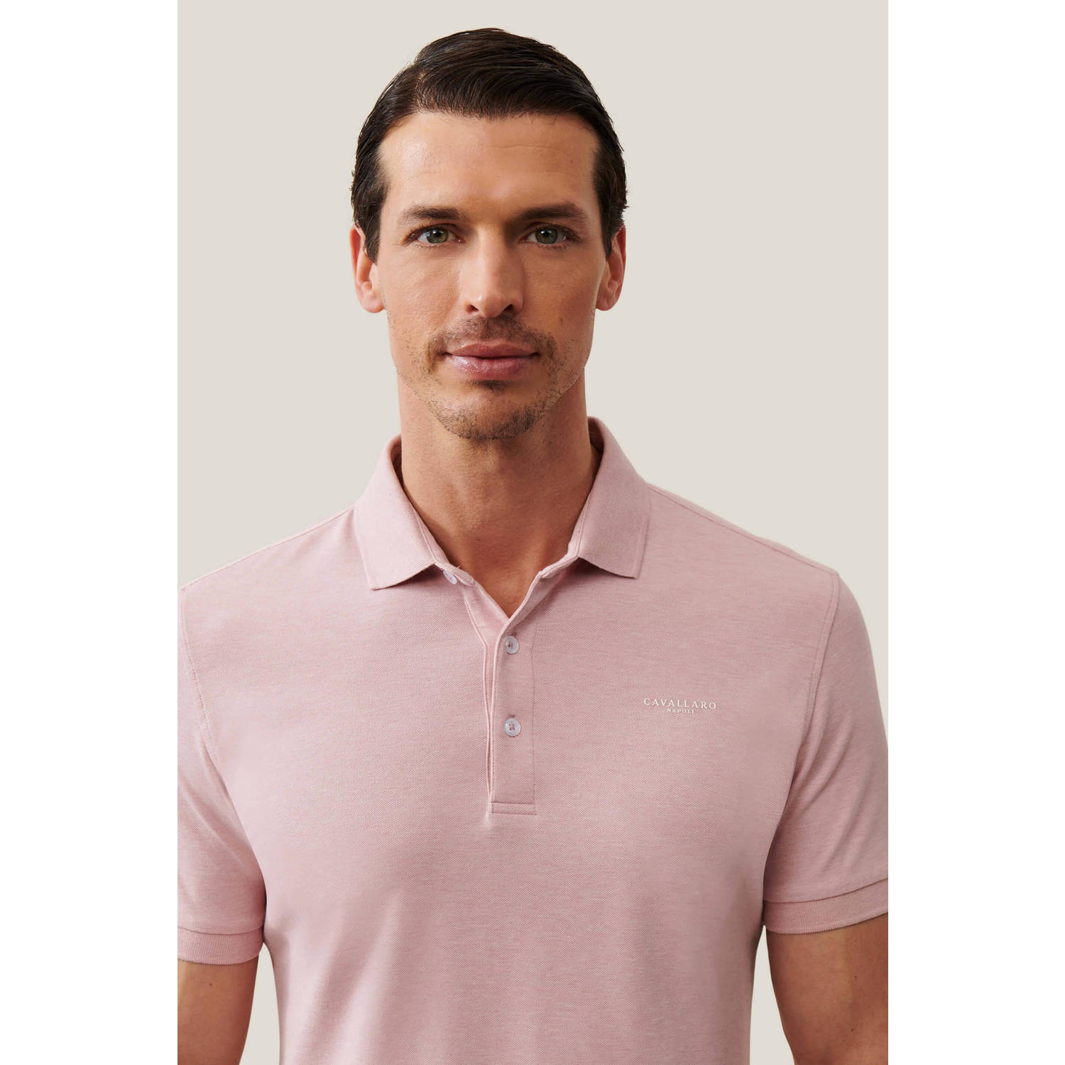 Cavallaro Napoli regular fit polo Bavegio met logo old pink melange