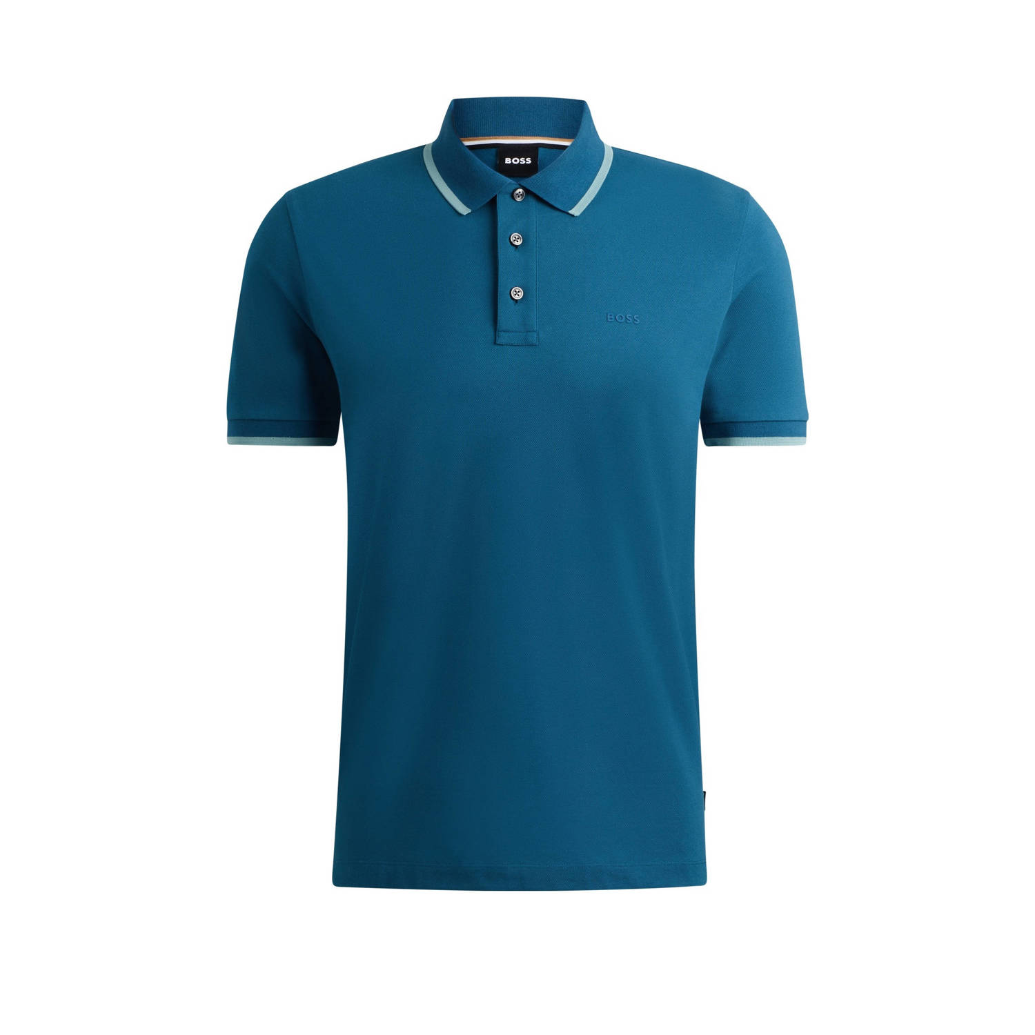 BOSS regular fit polo PARLAY met contrastbies open blue