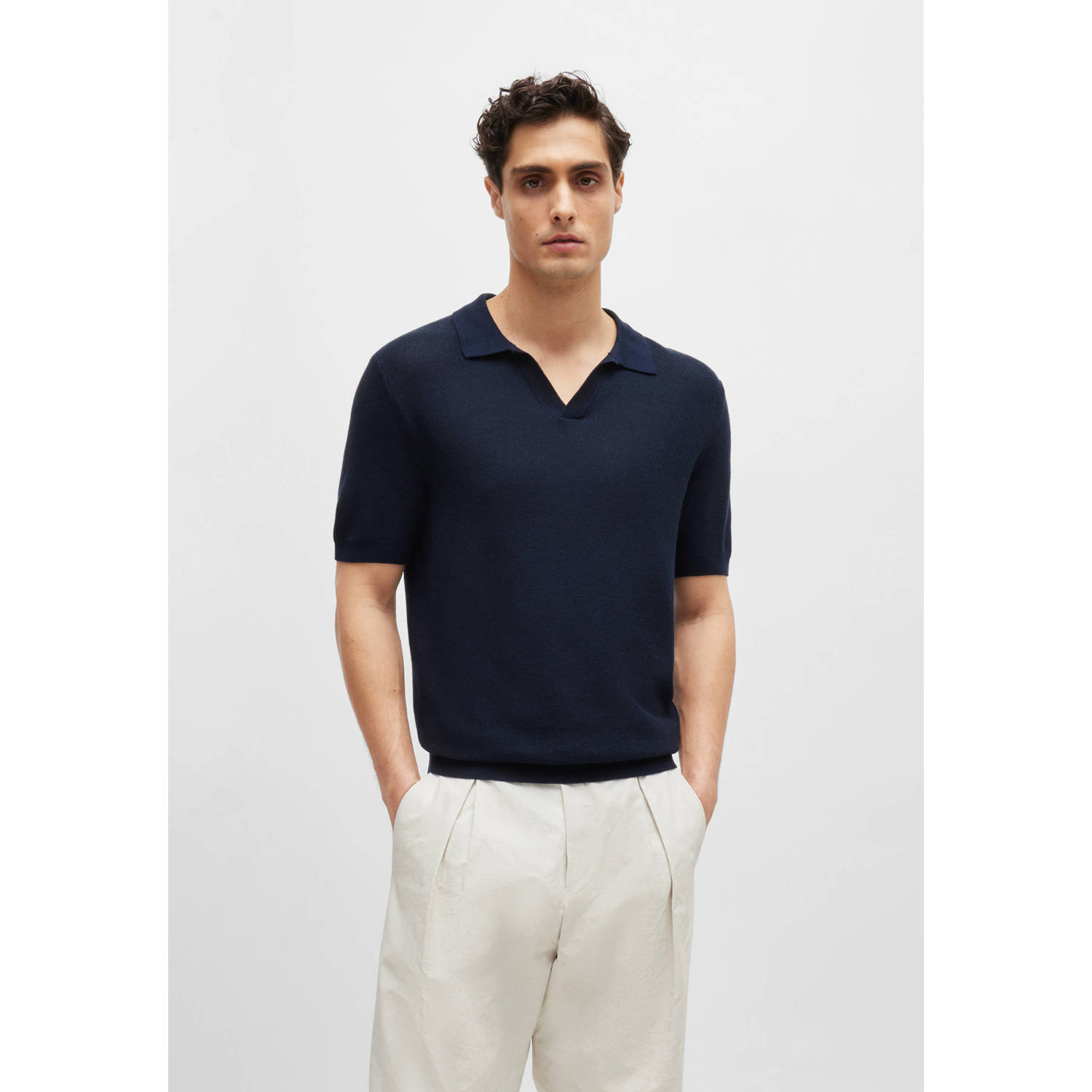 BOSS gebreide regular fit polo TEMPIO dark blue