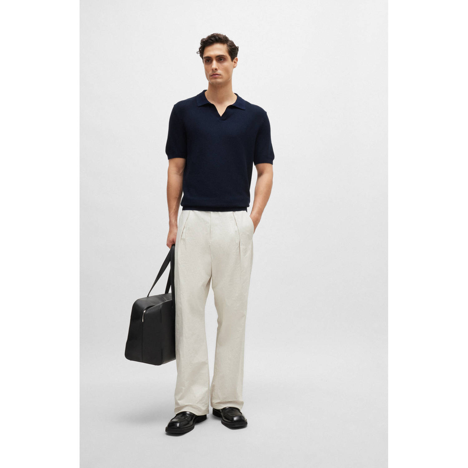 BOSS gebreide regular fit polo TEMPIO dark blue