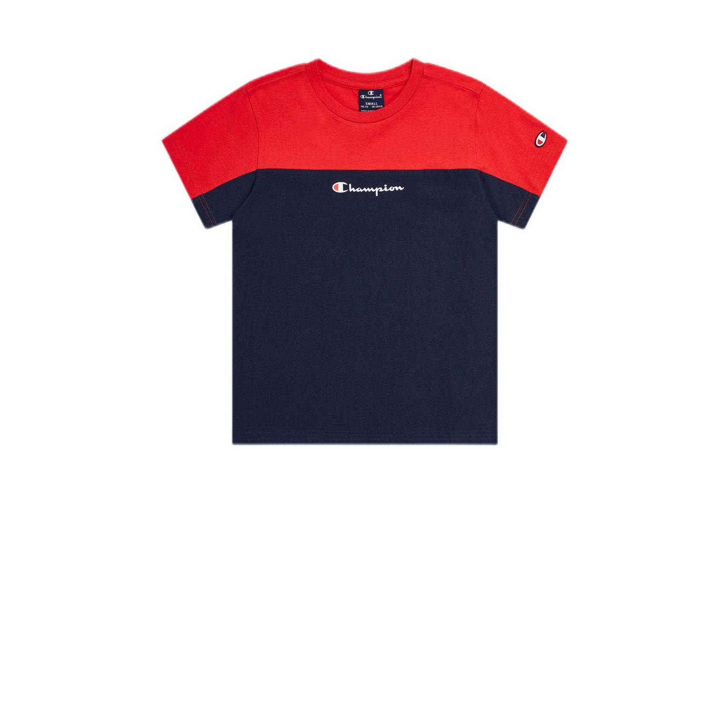 Champion T-shirt met logo donkerblauw rood Jongens Katoen Ronde hals Logo 122 128