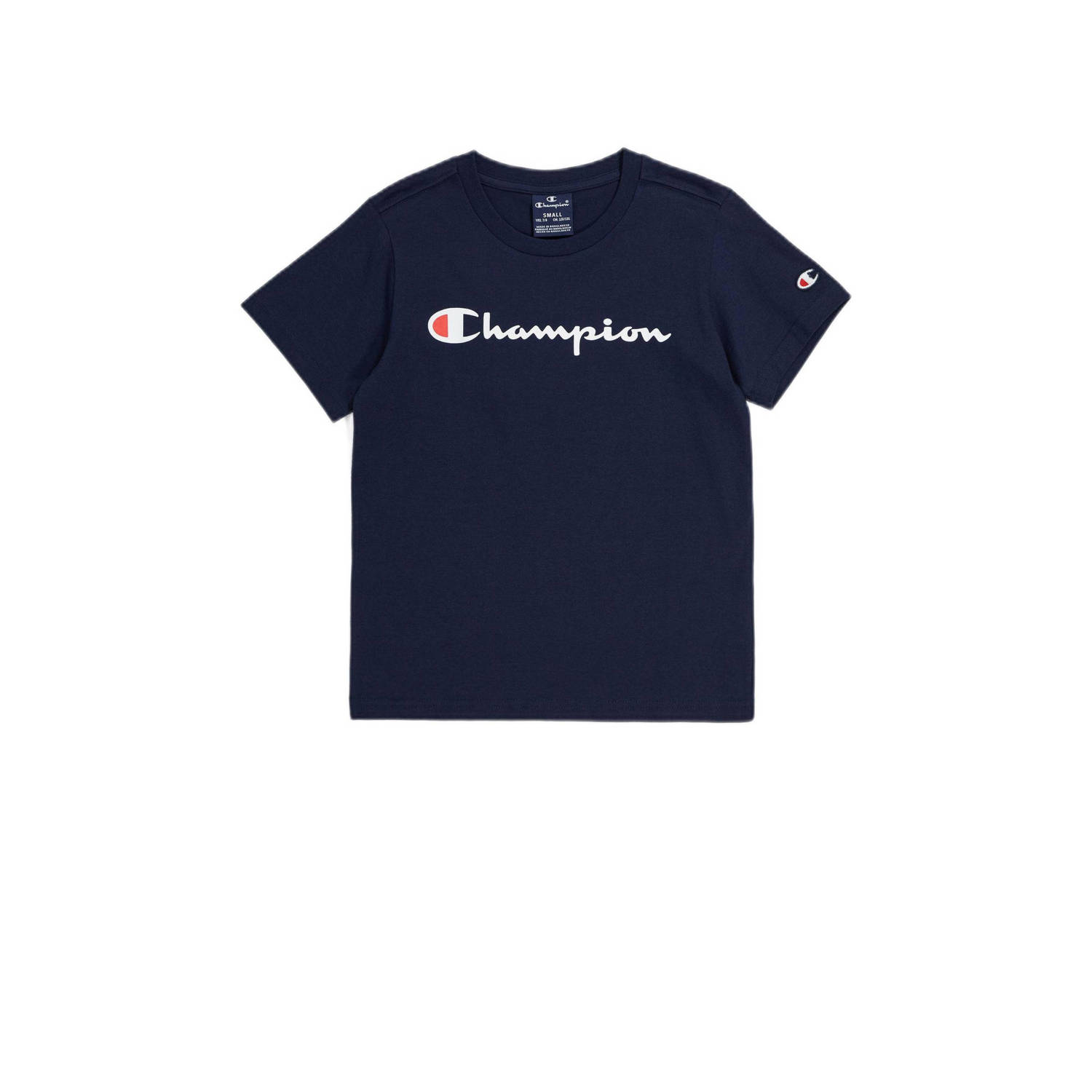 Champion T-shirt met logo donkerblauw Jongens Katoen Ronde hals Logo 122 128
