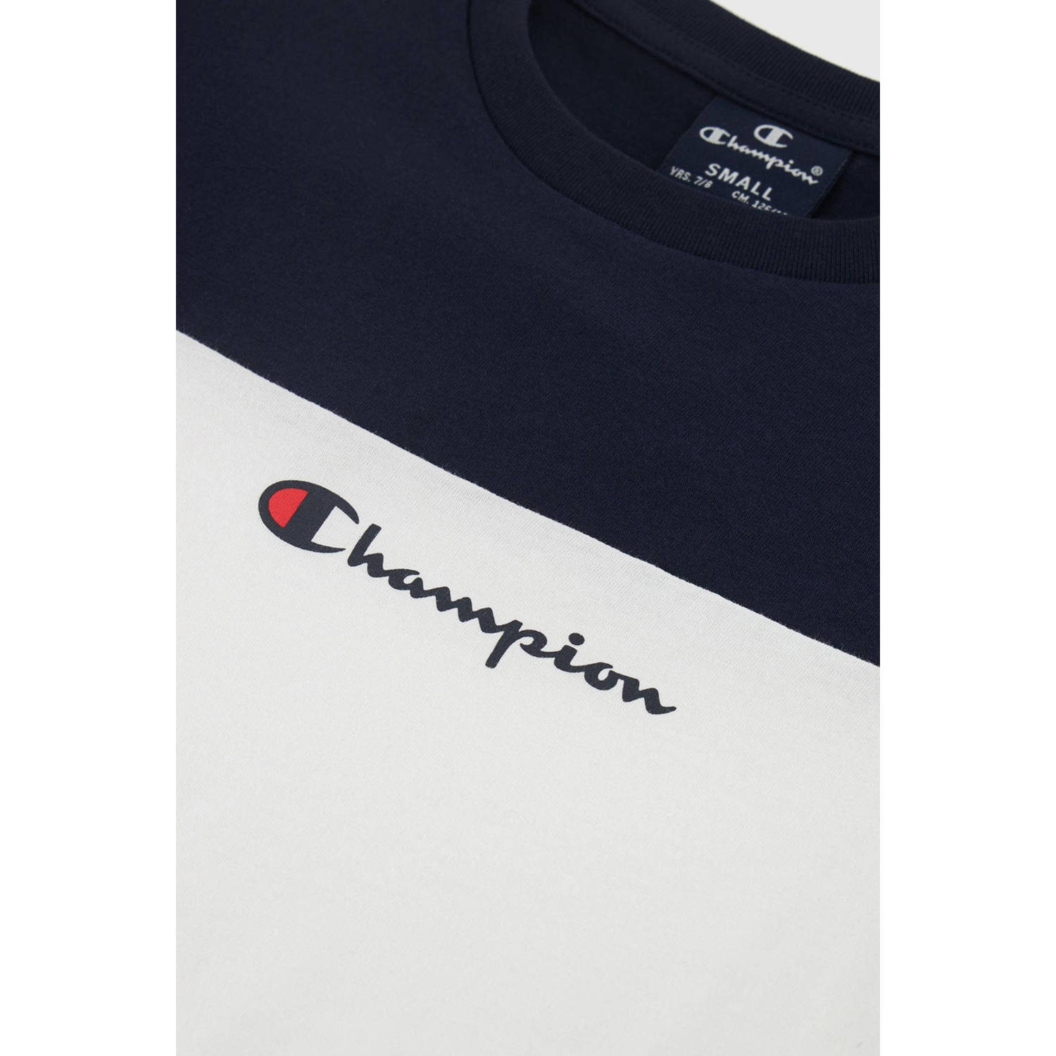 Champion T-shirt met logo wit donkerblauw