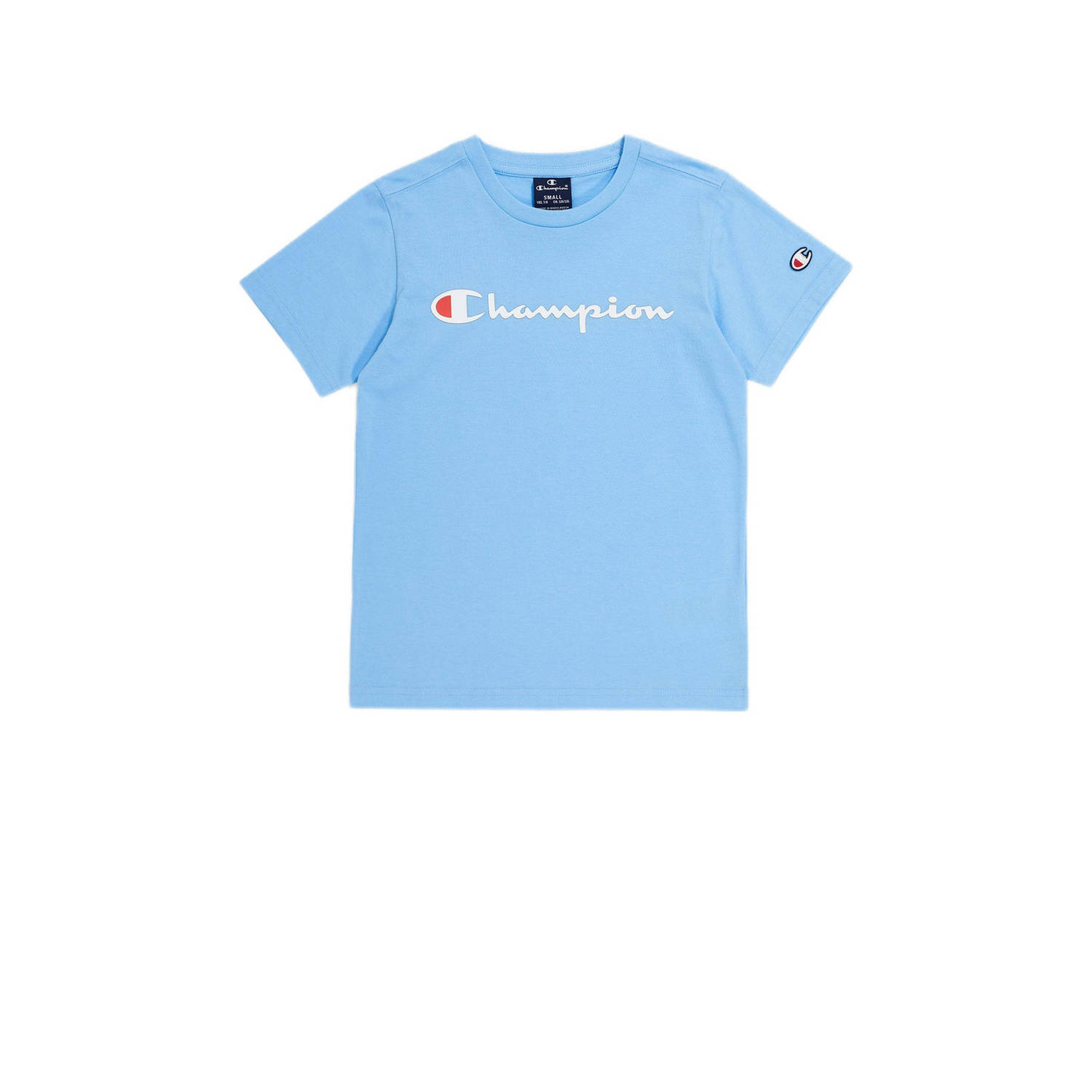 Champion T-shirt met logo lichtblauw Jongens Katoen Ronde hals Logo 122 128