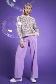 thumbnail: Lilakleurige dames LOLALIZA wide leg pantalon van polyester met regular waist en rits- en knoopsluiting