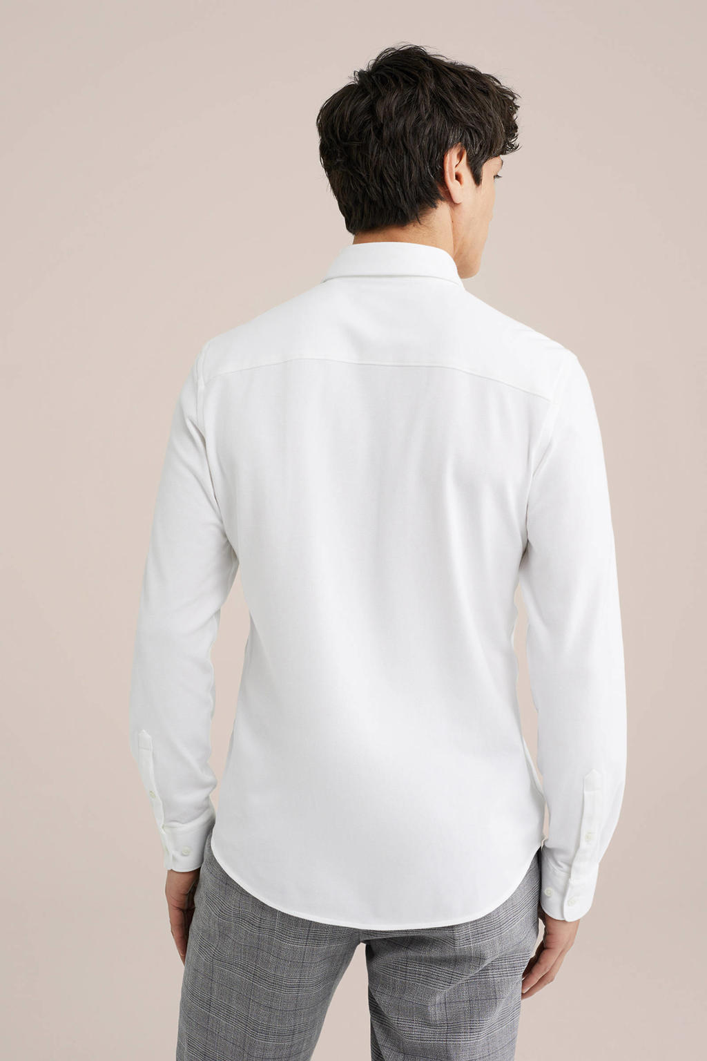 WE Fashion gebreid slim fit overhemd white uni