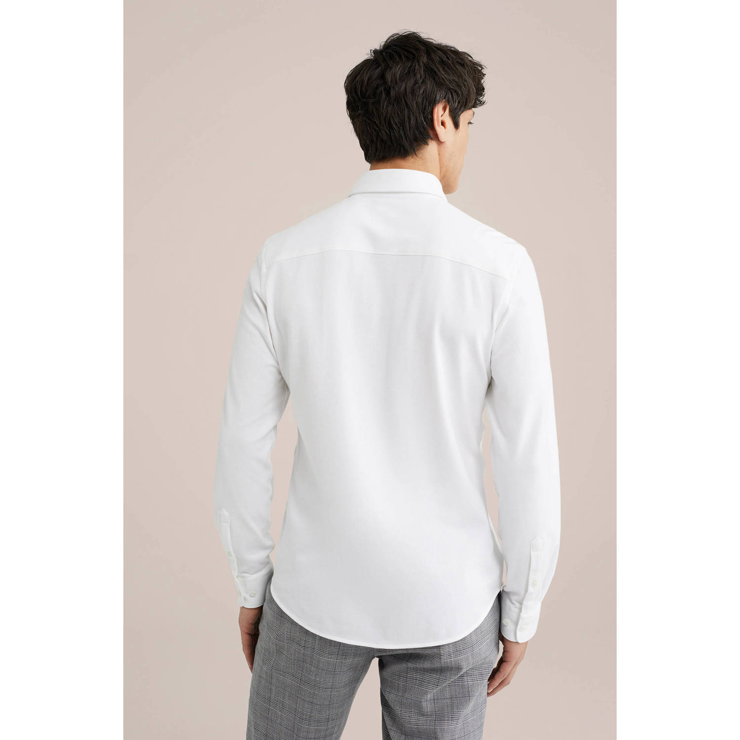 WE Fashion gebreid slim fit overhemd white uni