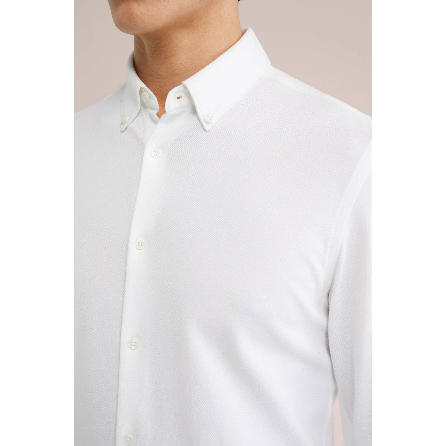 WE Fashion gebreid slim fit overhemd white uni