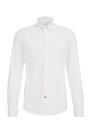 thumbnail: Witte heren WE Fashion gebreid slim fit overhemd van katoen met effen, lange mouwen en button down sluiting