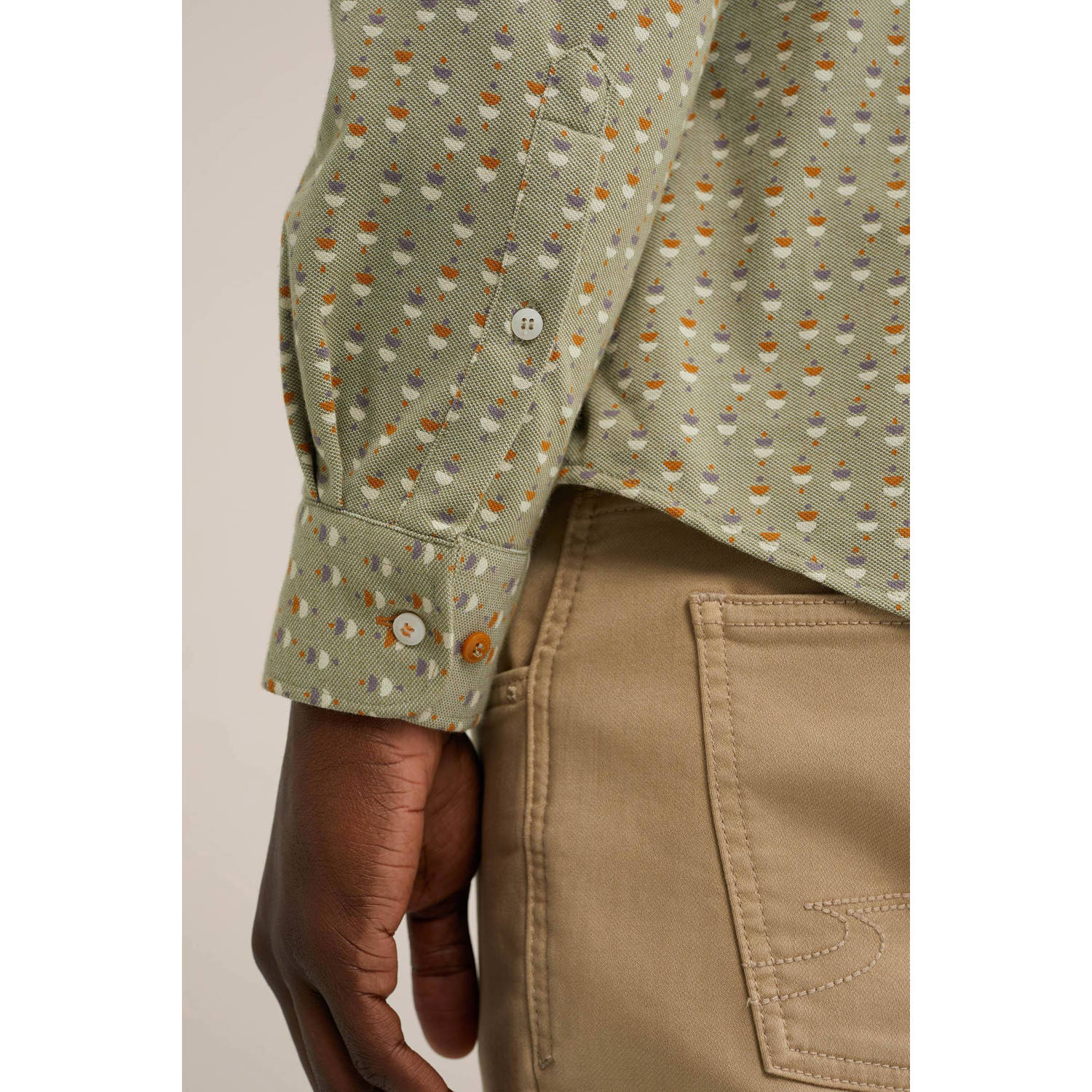 WE Fashion slim fit overhemd met all over print moss green